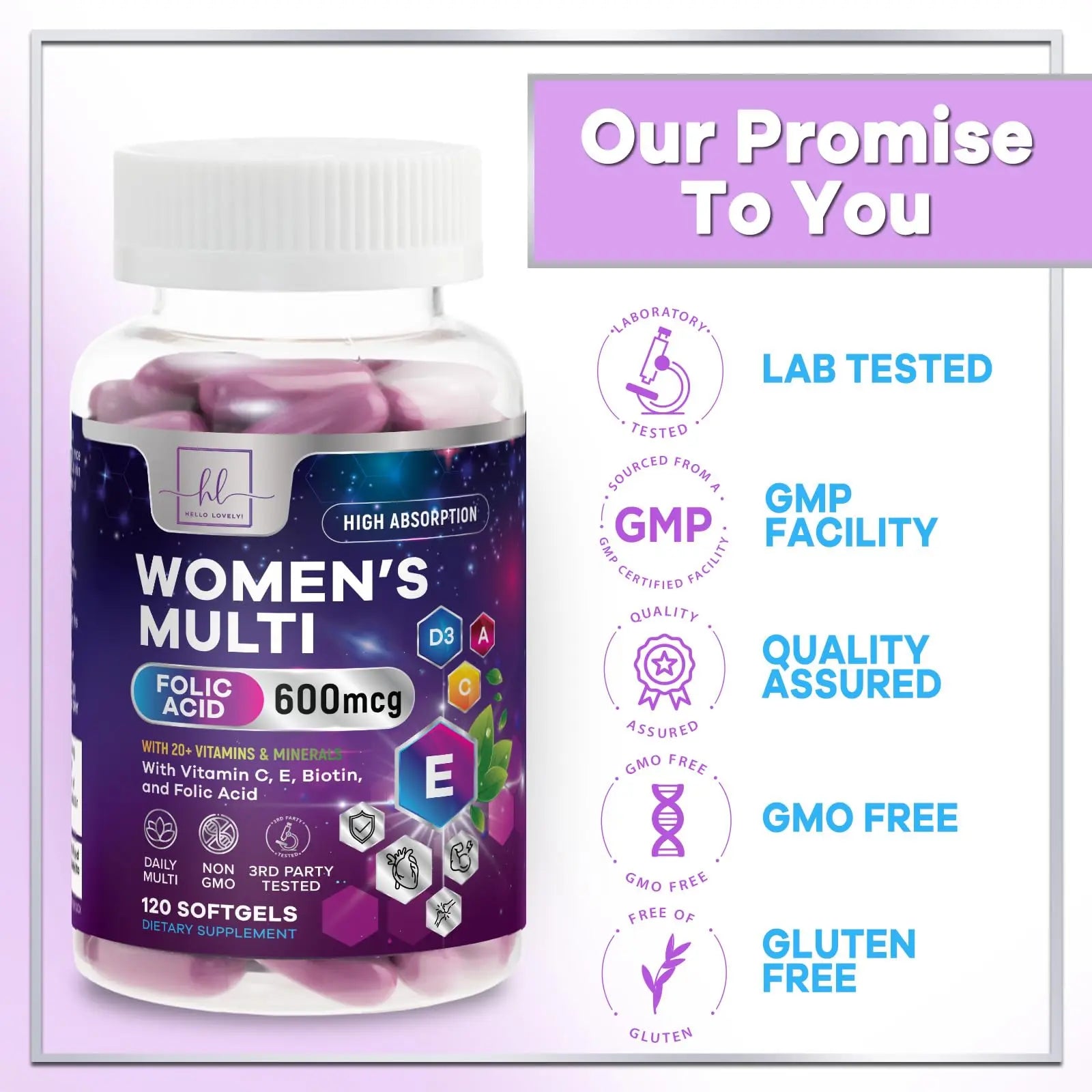 Multivitamin For Women - Complete Daily Woman's Multivitamins with Biotin, Calcium, Folic Acid, Iron, Zinc, Vitamin A, C, D, E & B Vitamins Hello Lovely! uk supplements