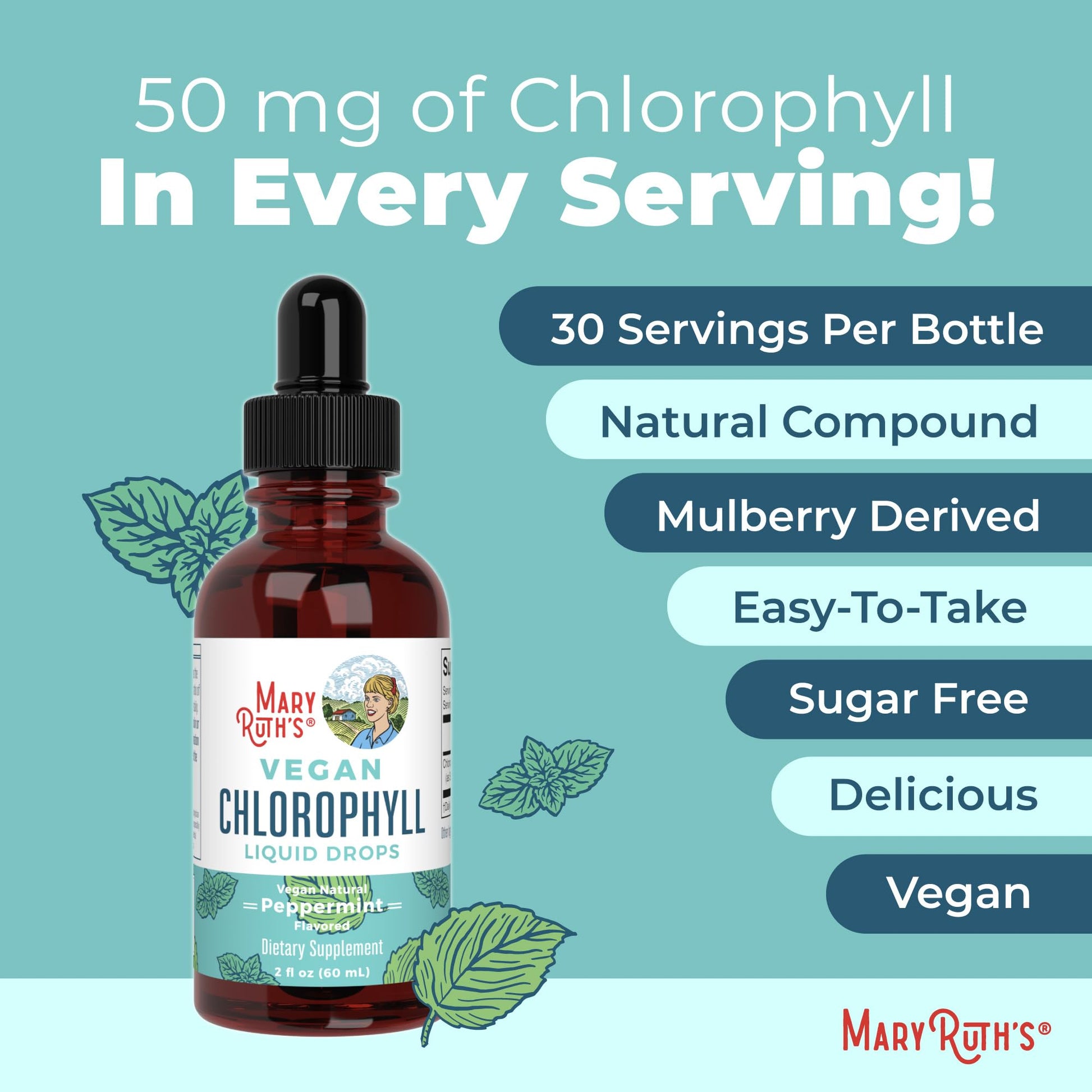 MaryRuth's Chlorophyll Liquid Drops | Clean Label Project Certified® | Vegan | Non-Diluted Liquid Chlorophyll| Mulberry Derived Supplement for Ages 14+ | Non-GMO | Delicious Minty Flavor | 2 Fl Oz MARYRUTH'S uk supplements