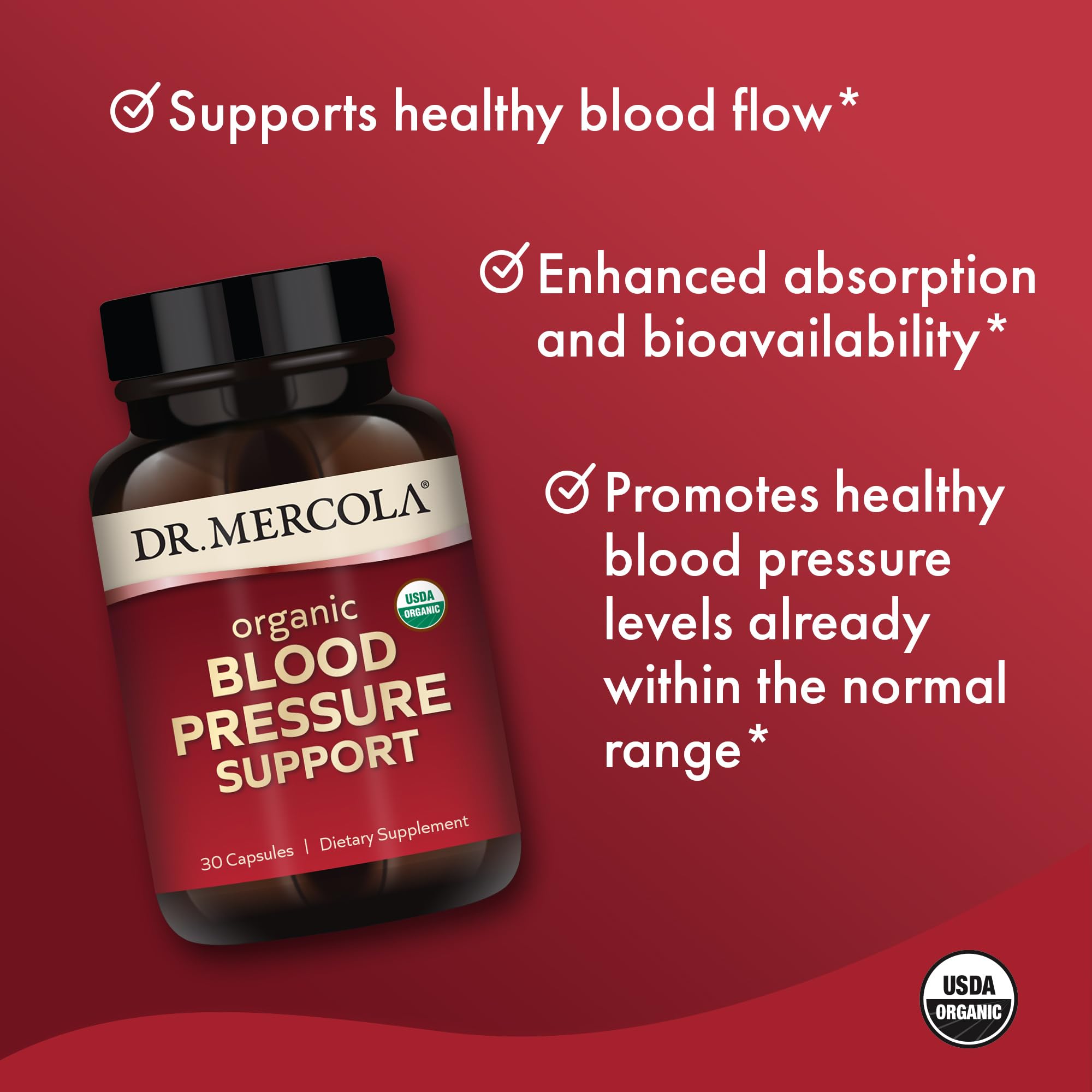 Dr. Mercola Organic Blood Pressure Support - Supports Healthy Circulation - High-Potency Grape Seed Extract - Non-GMO & Soy-Free - 30 Capsules (30 Servings) Dr. Mercola uk supplements