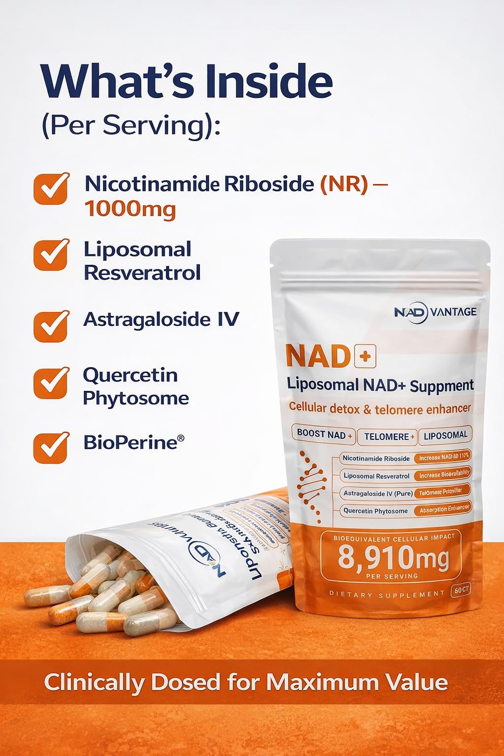 Eternaroot NAD+ 5D Matrix - High Potency NAD Precursor - 1000mg Nicotinamide Riboside (NR) + Liposomal Resveratrol - Clean Vegan Formula - Cellular Energy & Immune Support Eternaroot uk supplements