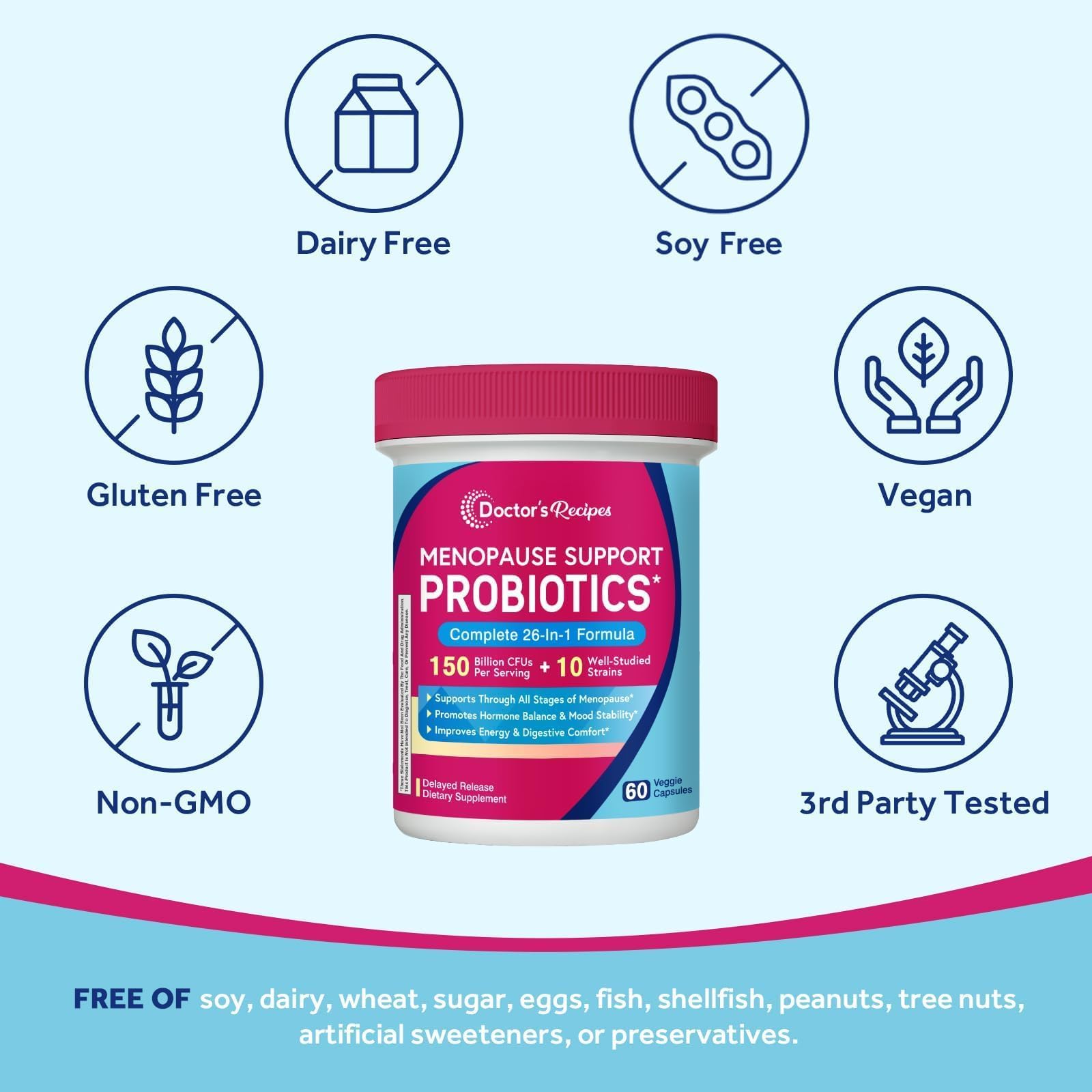 Doctor's Recipes Menopause Probiotic Supplements for Women, Black Cohosh for Menopause Hot Flashes, Probiotics with Ashwagandha, Dong Quai, Supports Energy, 60 Capsules Doctor's Recipes uk supplements