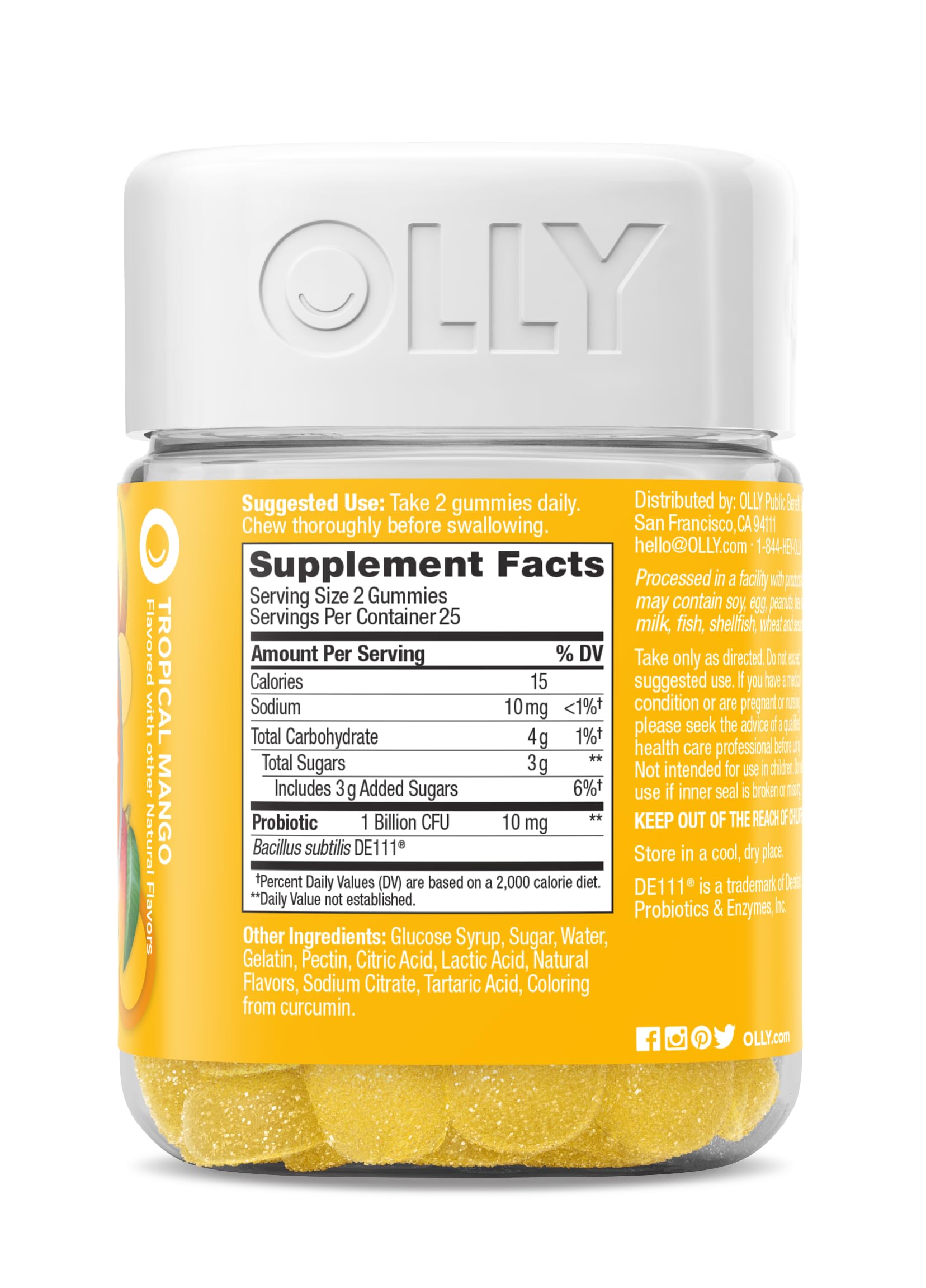 OLLY Probiotic Gummy, Immune and Digestive Support, 1 Billion CFUs, Chewable Probiotic Supplement, Mango, 25 Day Supply - 50 Count OLLY uk supplements