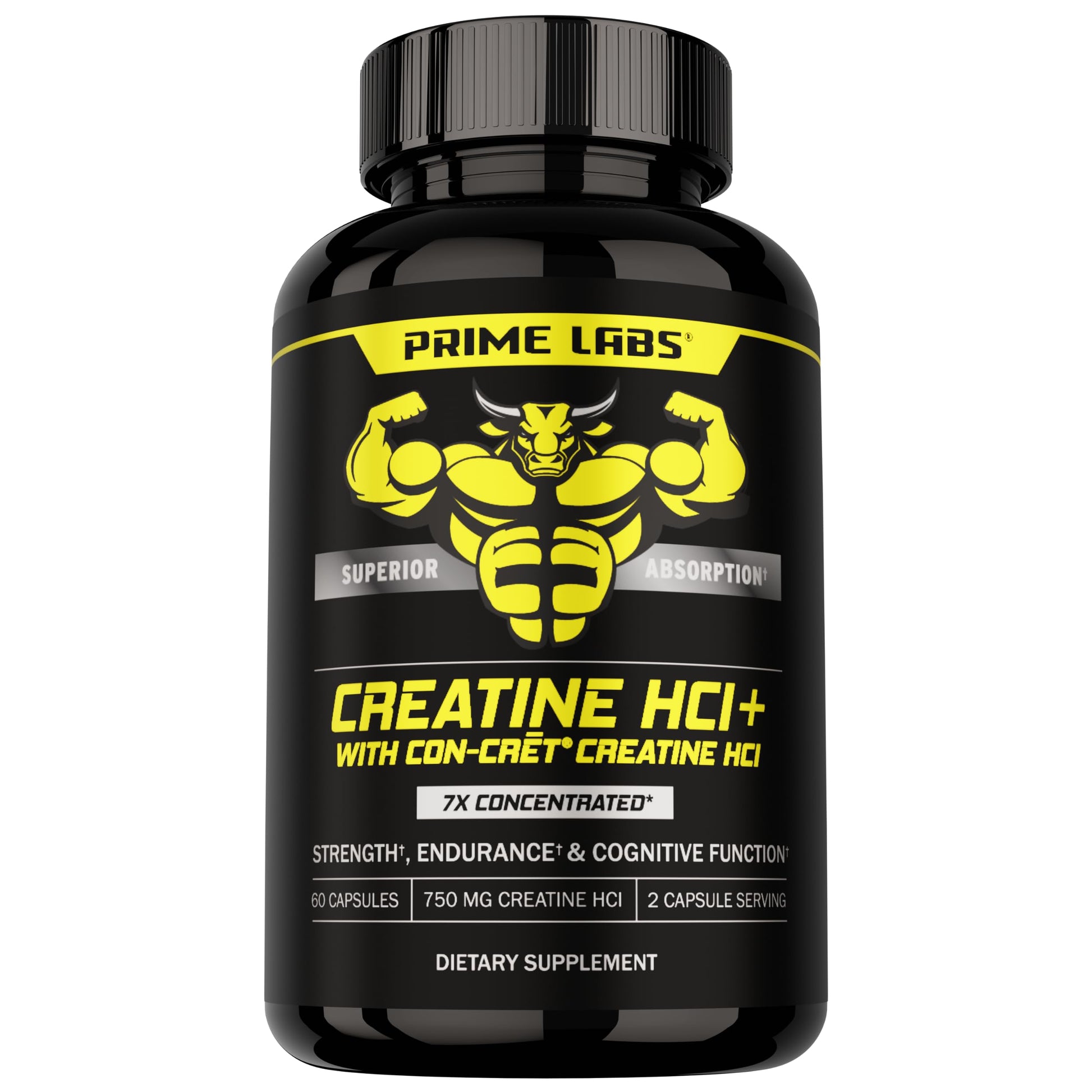 Prime Labs Creatine HCl Capsules - with CON-CRĒT®, Rhodiola Root Extract, & L-Theanine - Muscle Support, Endurance, Cognitive Function - for Men & Women - 60 Pills Prime Labs uk supplements
