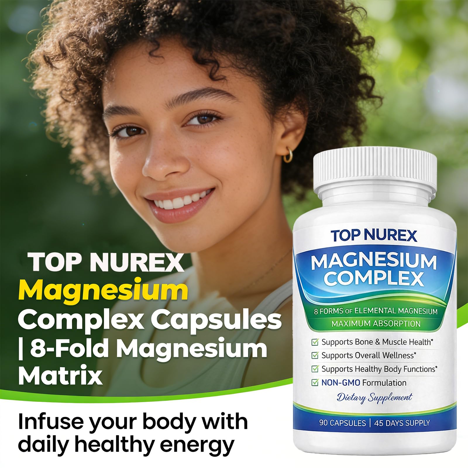 Top Nurex Magnesium Complex 1000 mg, 8-Source Magnesium Blend with Glycinate, Citrate, Malate & Taurate, Vegan Formula, Non-GMO, 90 Capsules Top Nurex uk supplements