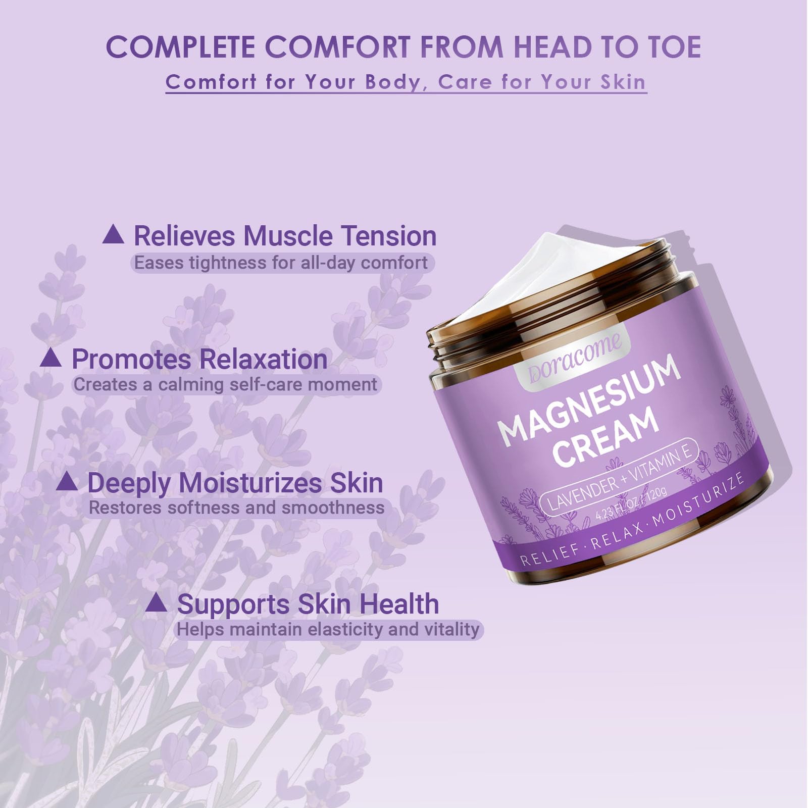 Natural Nighttime Magnesium Cream for Sleep & Pain Relief – Soothing Topical Magnesium Lotion for Leg Cramps & Muscle Relaxation, Apply to Legs or Feet Before Bed – Deep Hydration, 4.23 Fl Oz Doracome uk supplements