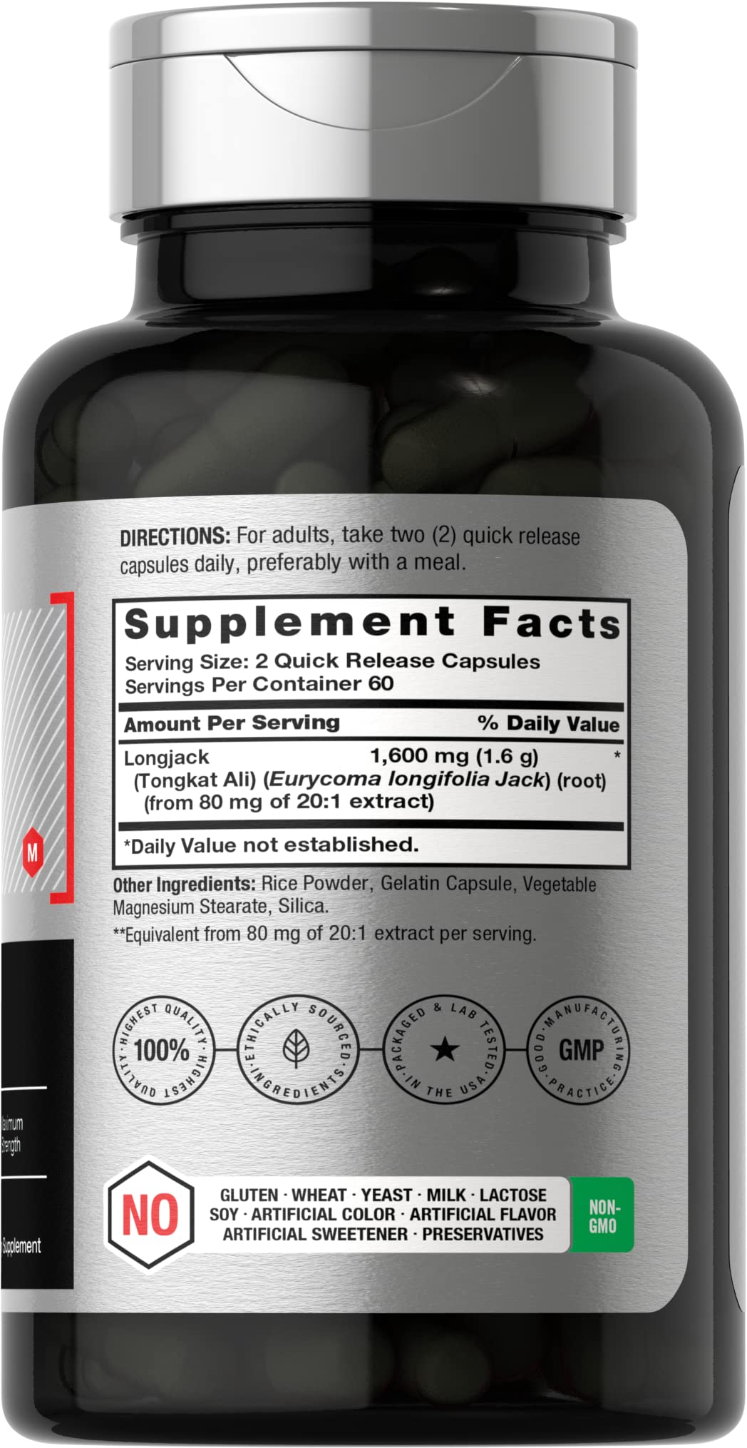 Longjack Tongkat Ali 1600 mg | 120 Capsules | Longifolia Root Extract Powder | Maximum Horbäach uk supplements
