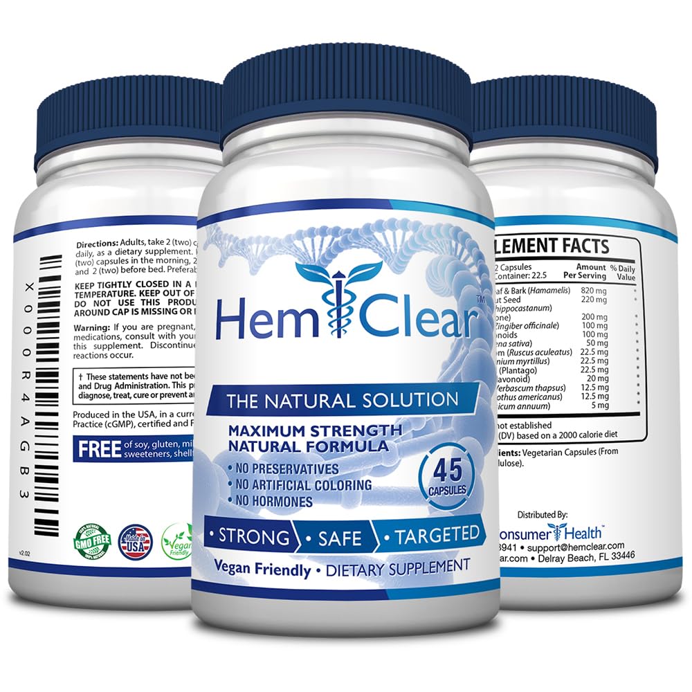 HemClear for Hemorrhoids - Vegan, 100% Natural Formula for Hemorrhoid Relief & Vascular Health - Maximum Strength 1 Bottle Hemclear uk supplements