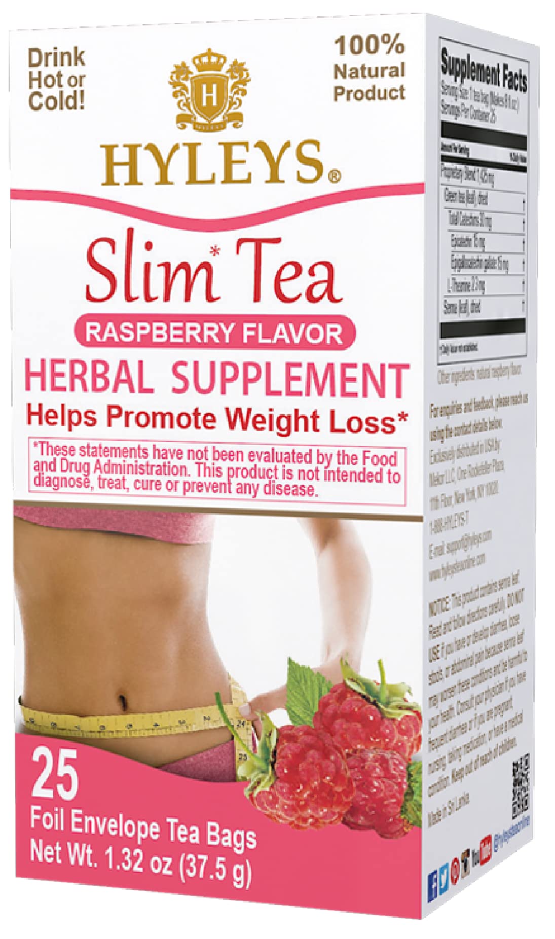 Hyleys Slim Tea Raspberry Flavor - Weight Loss Herbal Supplement Cleanse and Detox HYLEYS uk supplements