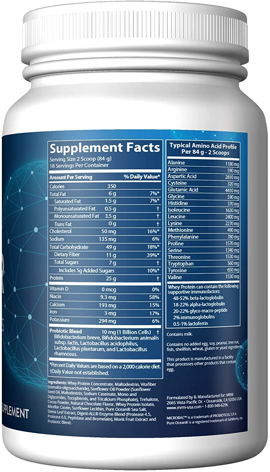 MRM Nutrition Gainer Protein with Probiotics & Postbiotics - Chocolate Flavored for Men & Women, 25g Protein, Whey Protein Concentrate & Isolate, Micellar Casein, & Digestive Enzymes - 18 Servings MRM uk supplements
