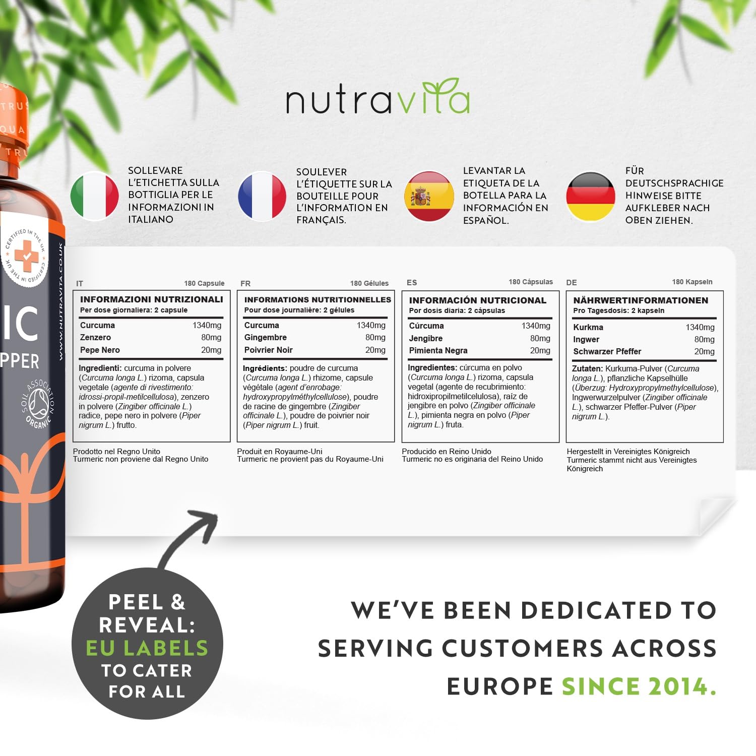 Organic Turmeric 1440mg (High Strength) with Black Pepper & Ginger - 180 Vegan Turmeric Nutravita uk supplements