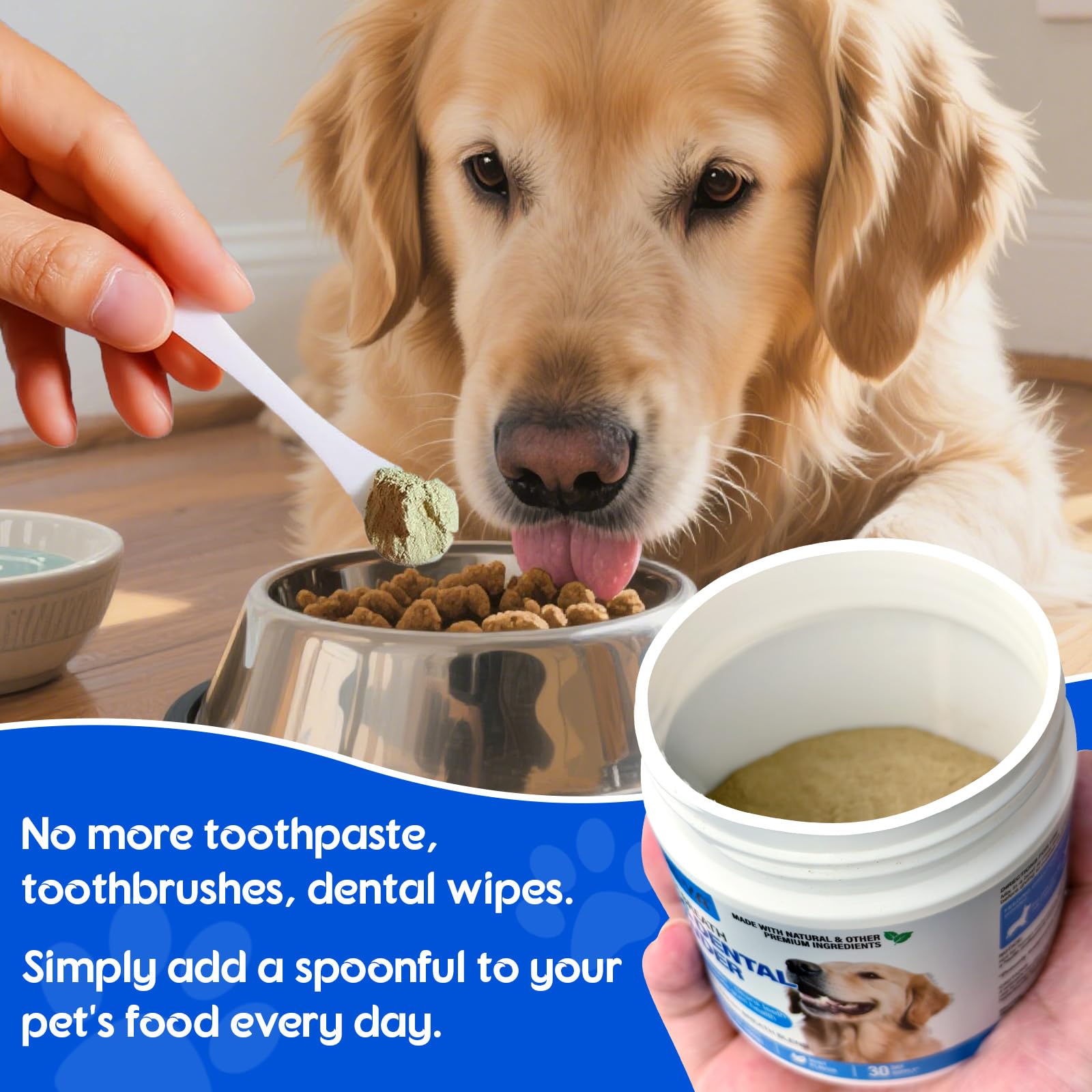 Dog Teeth Cleaning Powder - Dental Powder for Dogs Teeth - Plaque Removal - Supports Gum Health - Tartar Remover with Natural Herb Blend and Postbiotics 30 Day Supply - Mint Flavor ARMOYA uk supplements