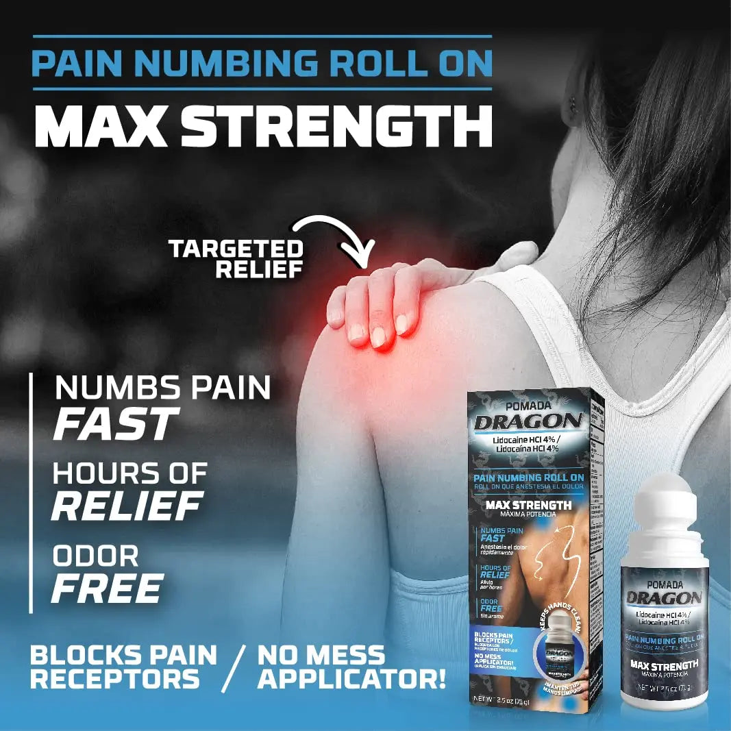 Dragon - POMADA, Maximum Strength- Pain Numbing & Long Lasting Pain Relief No Mess Applicator with Lidocaine Roll On, 2.5 oz, Pack of 3 Dragon Tabs uk supplements