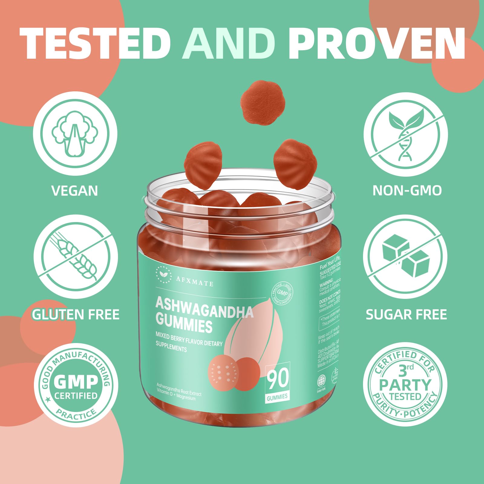 AFXMATE Ashwagandha Gummies for Women Sugar Free, Men's Ashwagandha Supplement Gummy with Vitamin D Magnesium Vegan (90 Counts) AFXMATE uk supplements