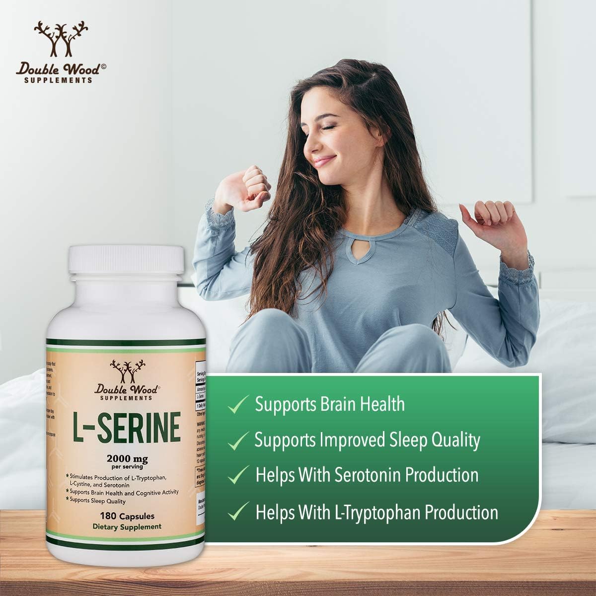 L-Serine Capsules (Third Party Tested) - 2,000mg Servings Used in Clinical Study, 180 Count, 500mg per Capsule (L Serine Amino Acid for Serotonin Production and Brain Support) by Double Wood Double Wood Supplements uk supplements