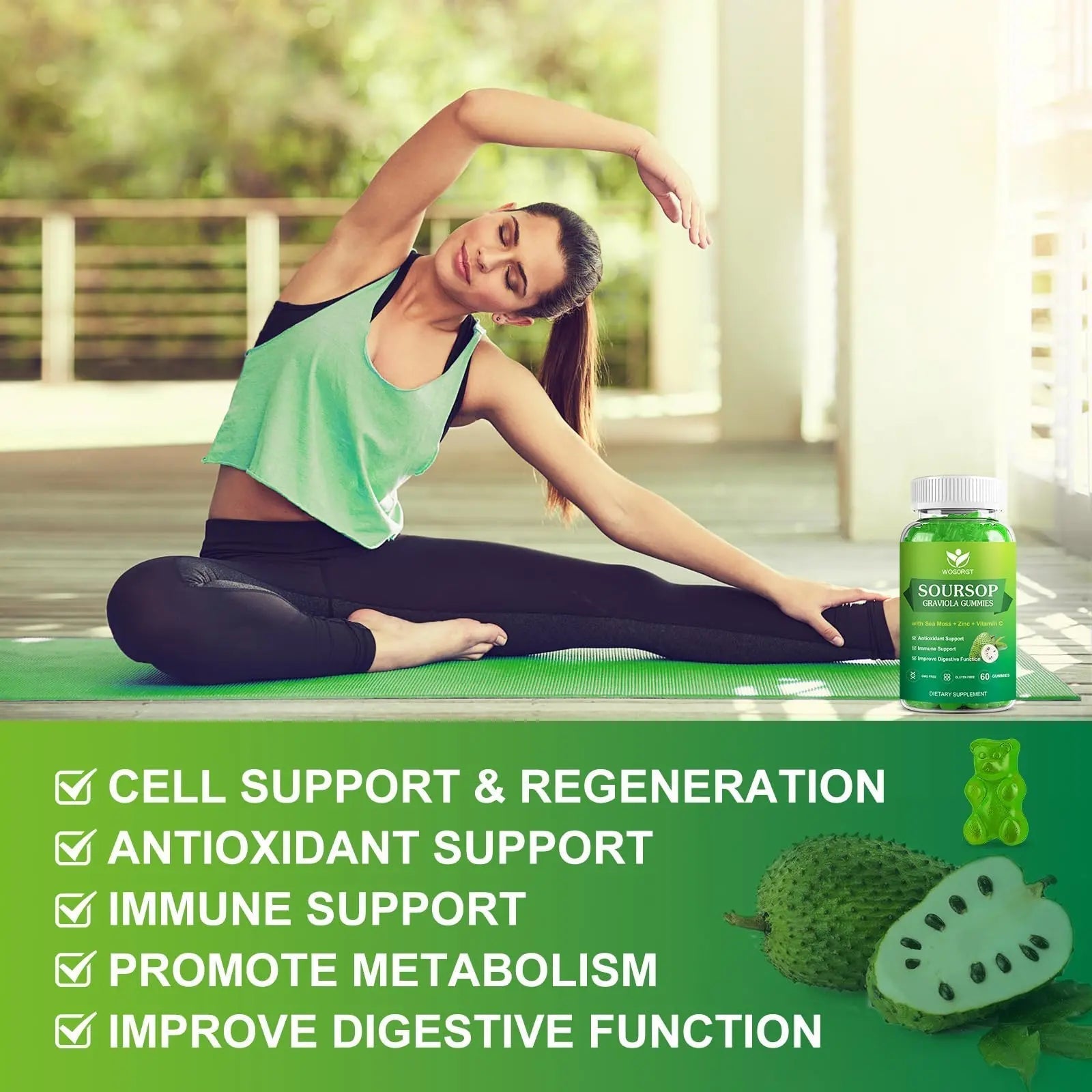 WOGORGT Soursop Graviola Gummies - Soursop Multivitamin Gummies with 200mg Sea Moss Extract for Antioxidant WOGORGT uk supplements