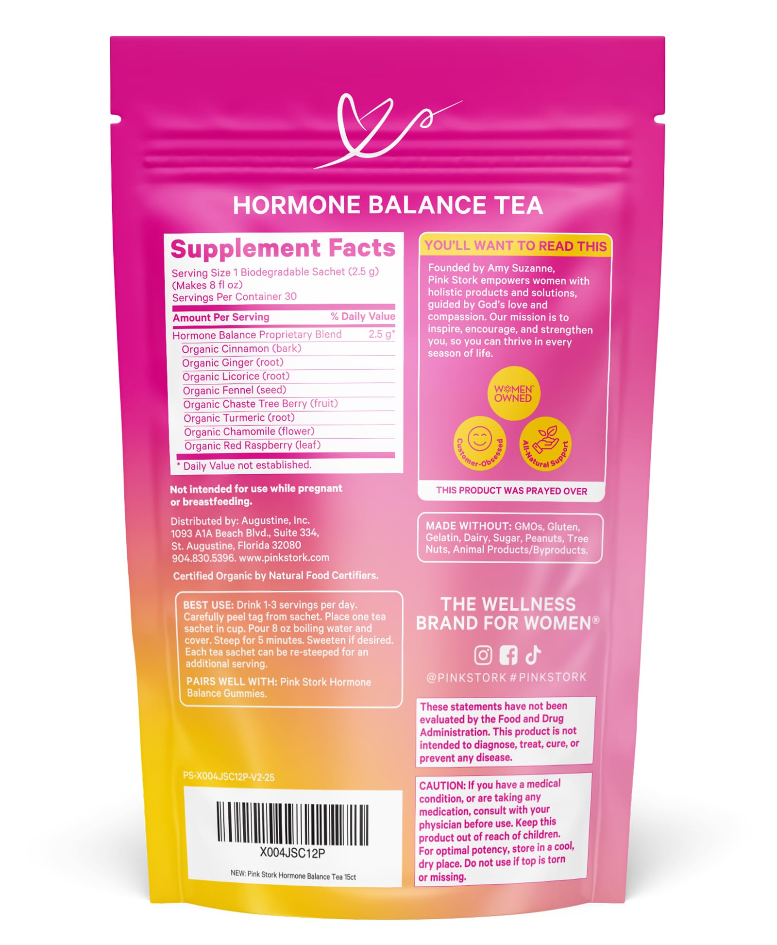 Pink Stork Hormone Balance Tea for Women – Red Raspberry Leaf & Chasteberry (Vitex) – Organic Herbal Tea for PMS, Menstrual Cycle & Perimenopause Support – Caffeine-Free Cinnamon Blend – 30 Cups Pink Stork uk supplements