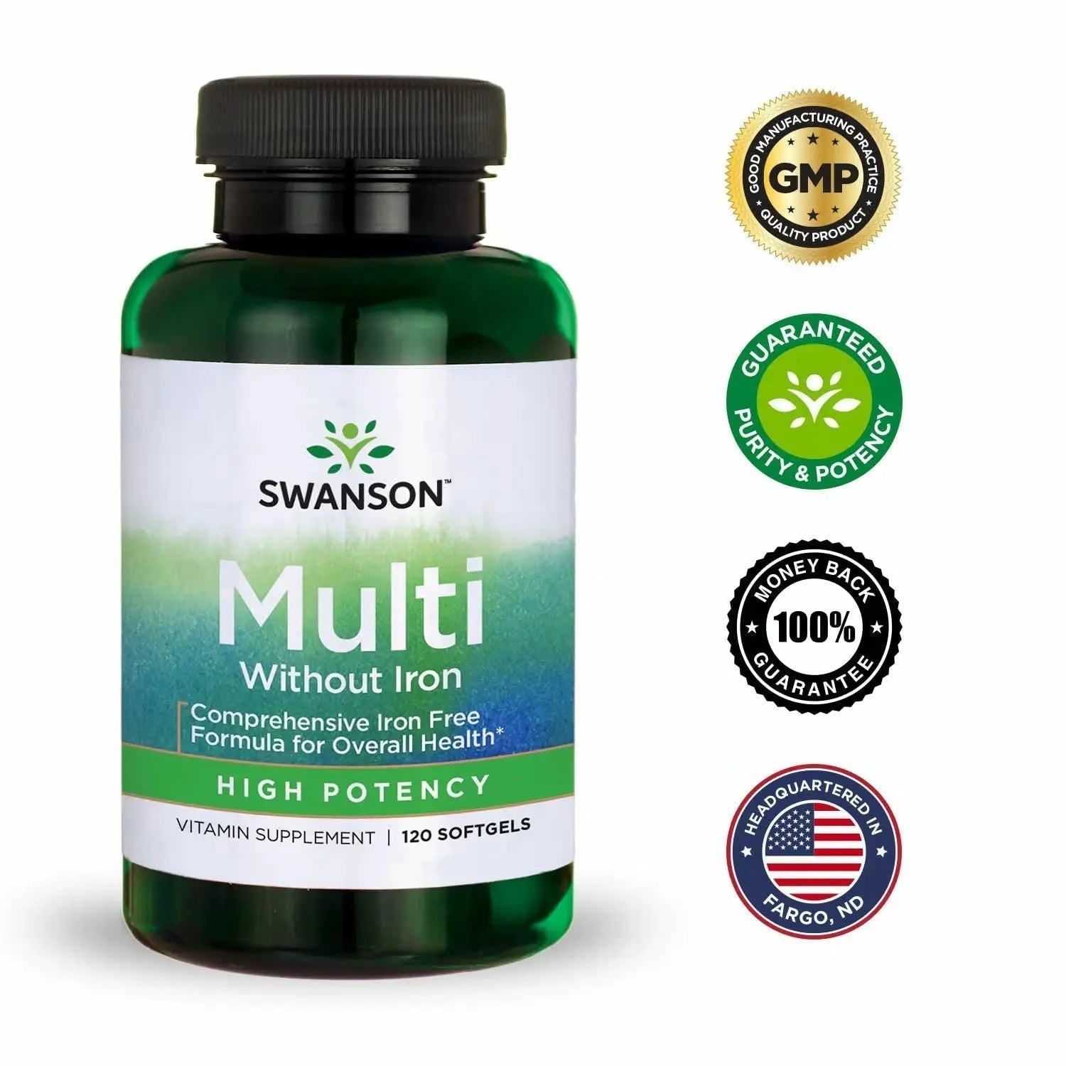 Swanson Multi Without Iron Multivitamin Health Supplement Iron-Free Formula 120 Softgels Sgels (2 Pack) Swanson uk supplements