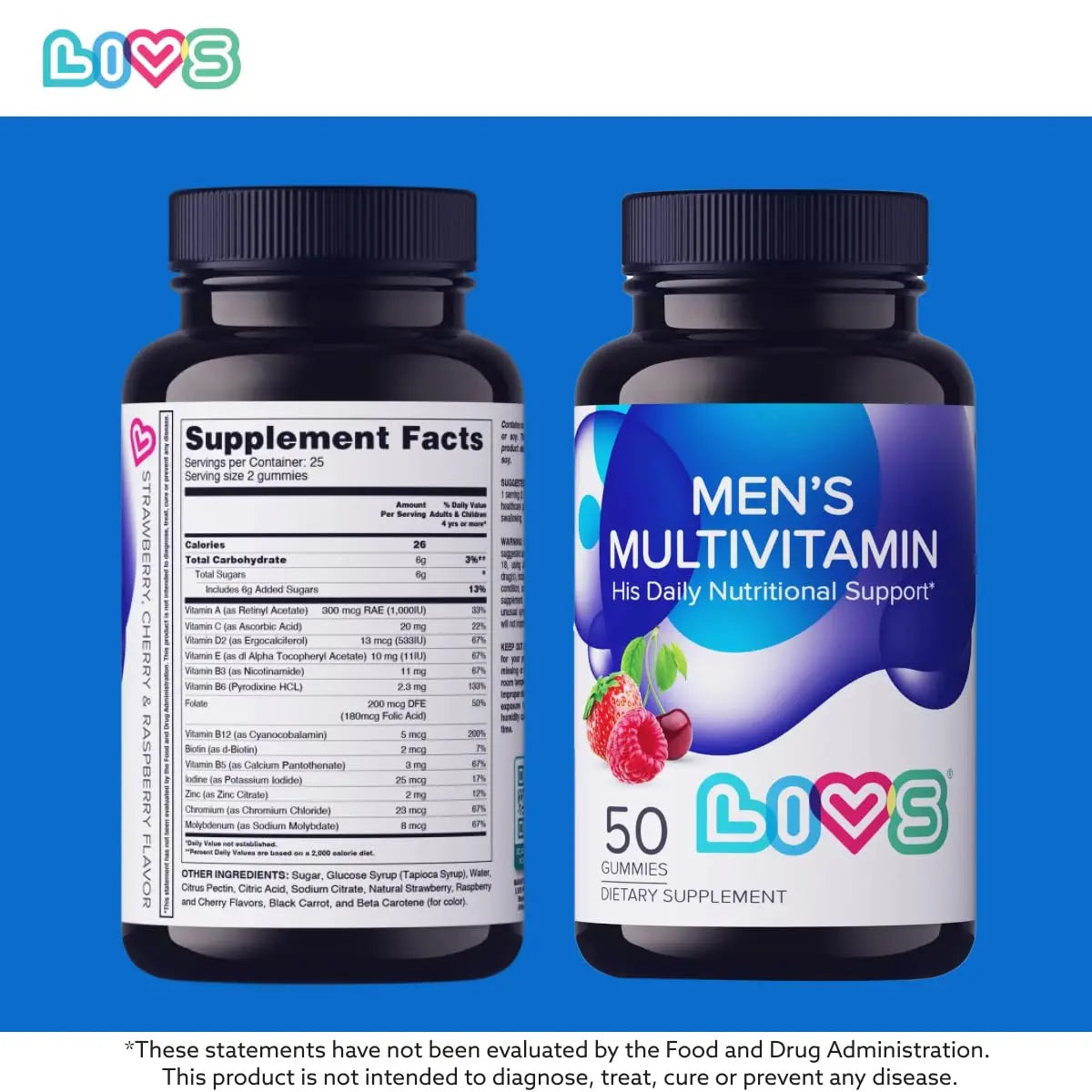 LIVS Men’s Multivitamins Gummies | Chewable Multivitamins for Men Health, Iron & Immune Support | Daily Vitamins with Zinc, Vitamin D3, B12, Biotin & More | LIVS uk supplements