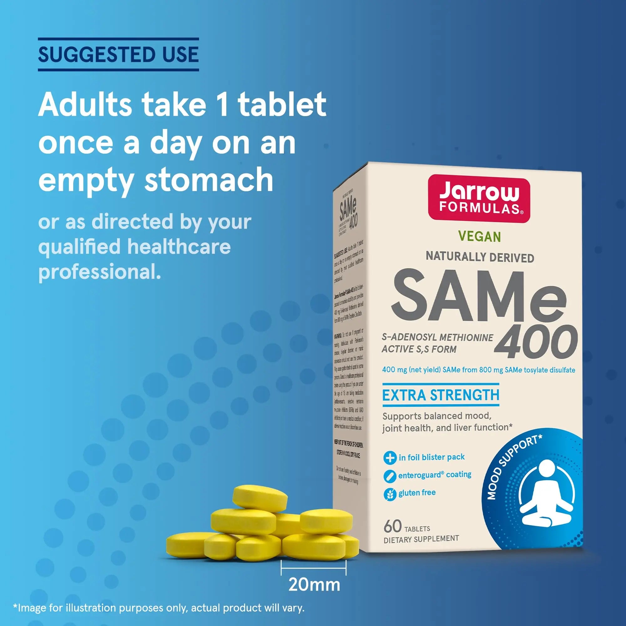 Jarrow Formulas SAMe Supplement 400 mg - 60 Tablets - High Concentration of Active S,S Form - Supports Joint Health, Liver Function, Brain Metabolism, Balanced Mood & Antioxidant Defense - 60 Servings Jarrow Formulas uk supplements