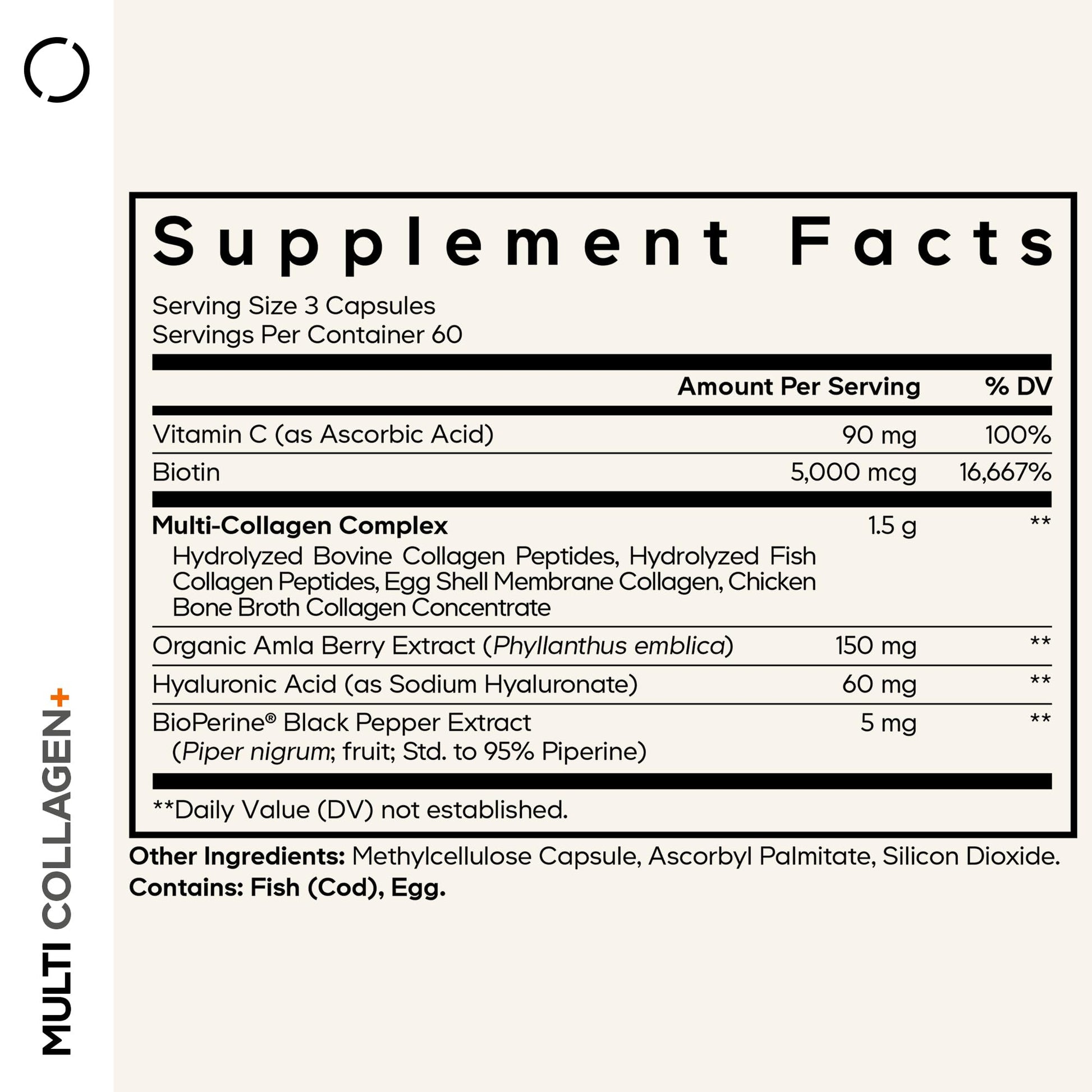 Codeage Multi Collagen+ Supplement with Vitamin C, Biotin 5000 mcg, Hyaluronic Acid, Amla Berry, BioPerine - 5 Types of Collagen Grass-Fed, Pasture-Raised - 2-Month Supply - Non-GMO - 180 Capsules Codeage uk supplements