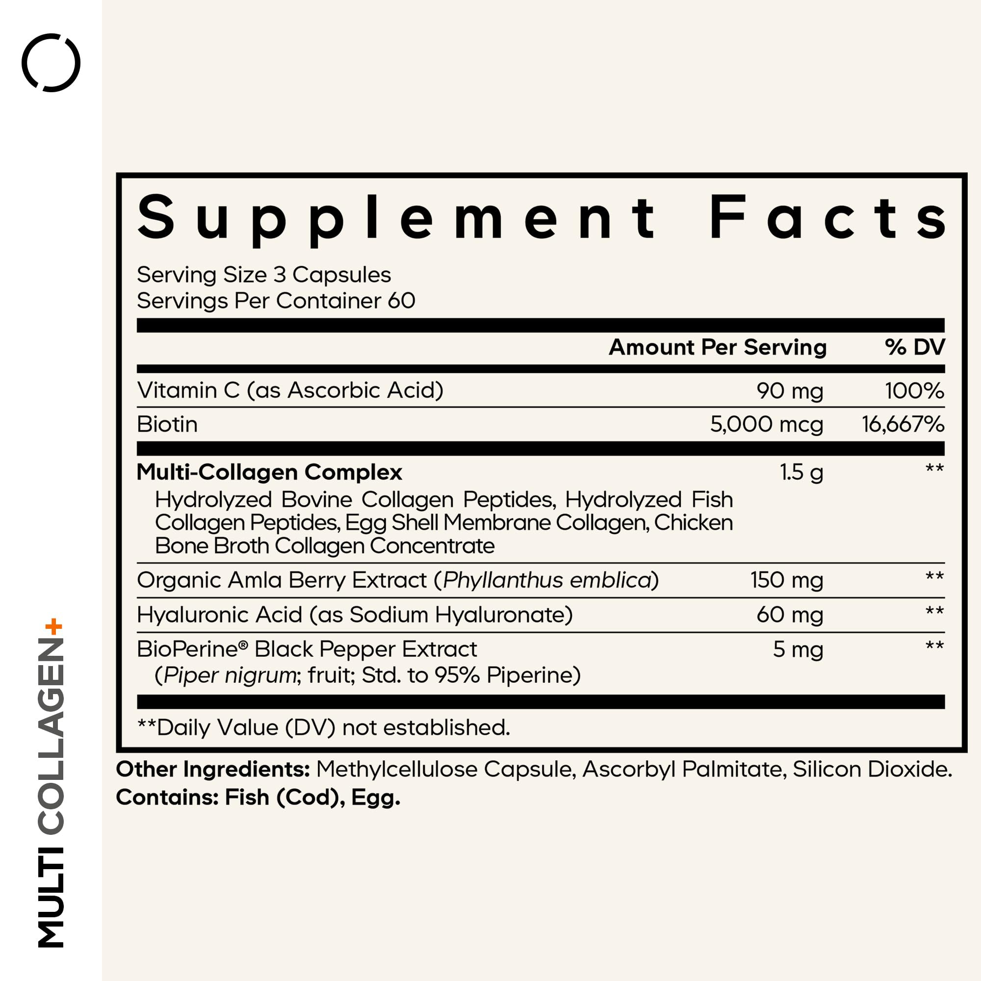 Codeage Multi Collagen+ Supplement with Vitamin C, Biotin 5000 mcg, Hyaluronic Acid, Amla Berry, BioPerine - 5 Types of Collagen Grass-Fed, Pasture-Raised - 2-Month Supply - Non-GMO - 180 Capsules Codeage uk supplements