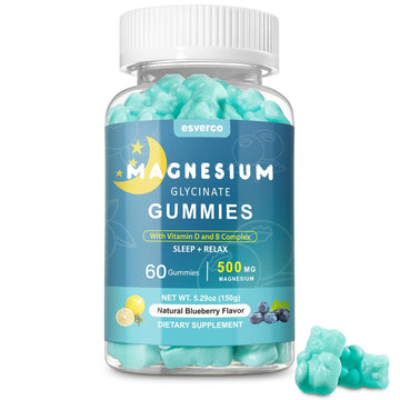 Esverco Magnesium Glycinate Gummies 500mg Sleep for Men & Women Vitamin C, Vegan Promotes Relaxation Muscle, Chewable Magnesium, No Melatonin, Non GMO, Natural Blueberry Flavor, 60 Count esverco uk supplements