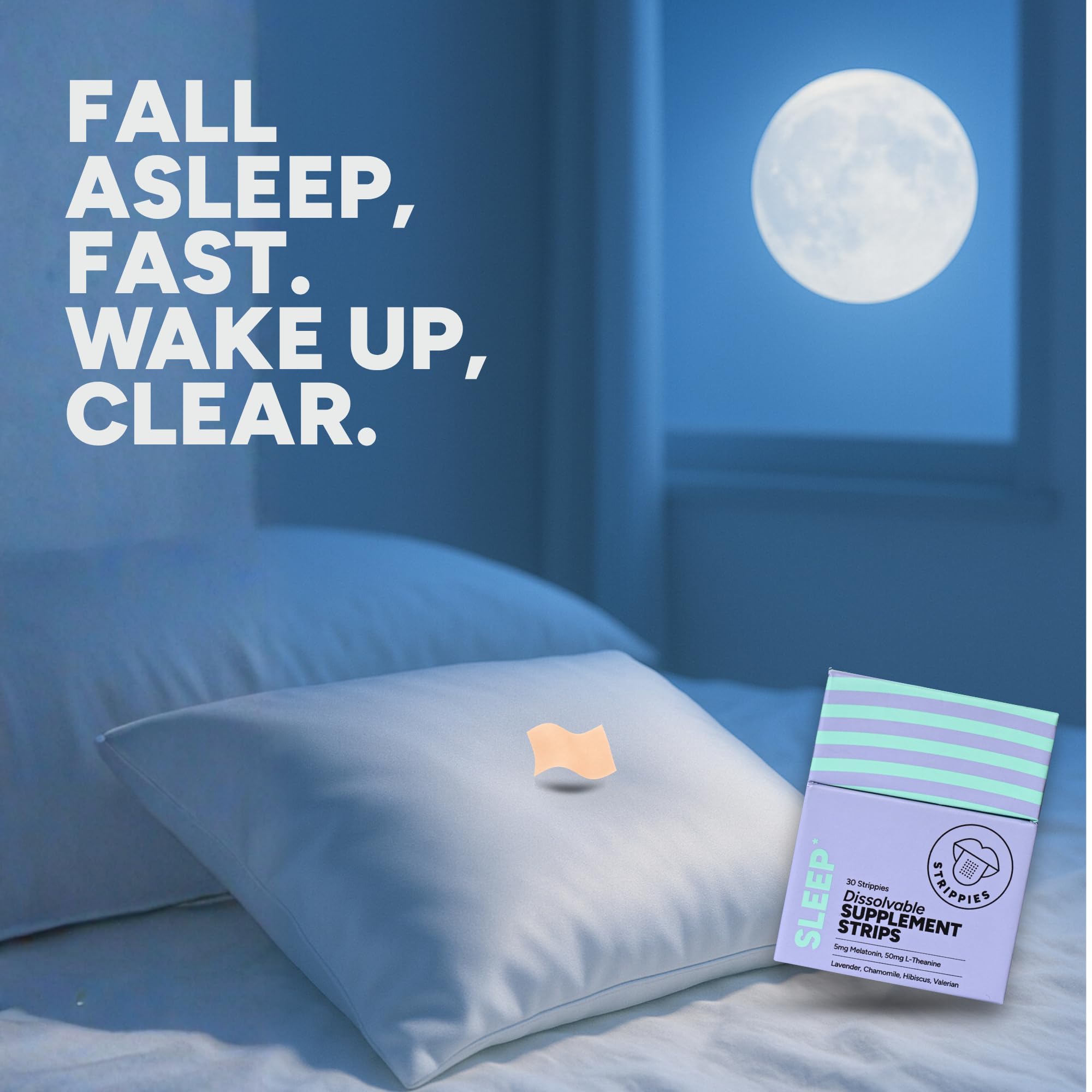 STRIPPIES Dissolvable Sleep Strips – Fast-Acting Melatonin 5mg with L-Theanine, Lavender, Chamomile, Hibiscus & Valerian – Natural Cranberry Flavor – 90 Strips STRIPPIES uk supplements