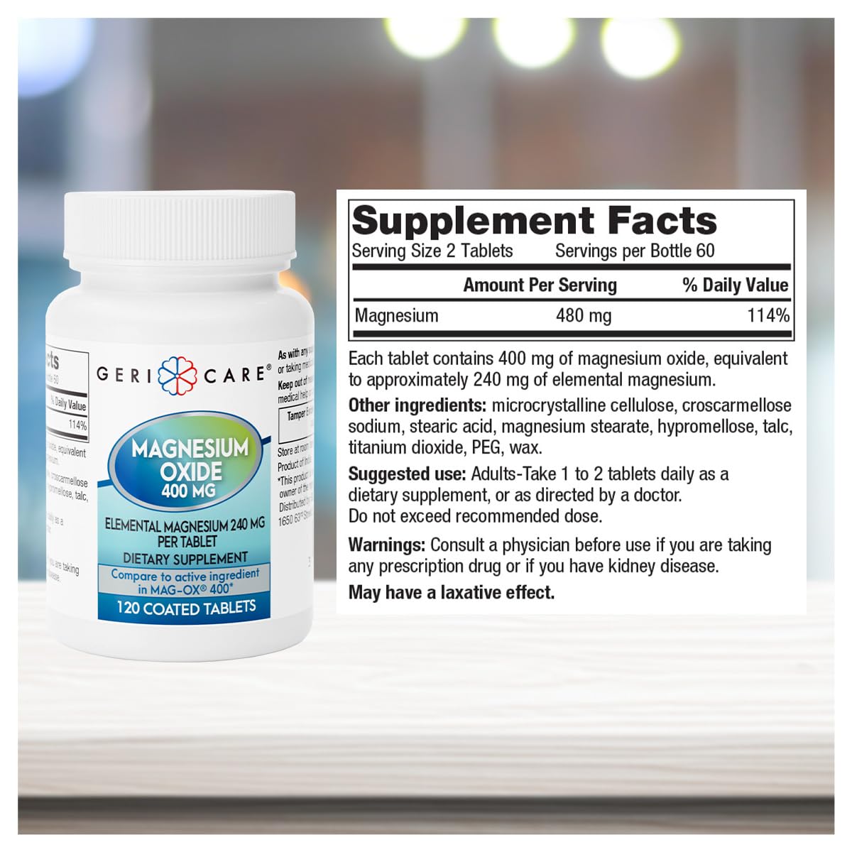 GeriCare Magnesium Oxide Supplement 240 mg of Elemental Magnesium, 120 Tablets, Essential Mineral Support, Promotes Vascular Health, Bone Strength, and Muscle Function (Pack of 1) GeriCare uk supplements
