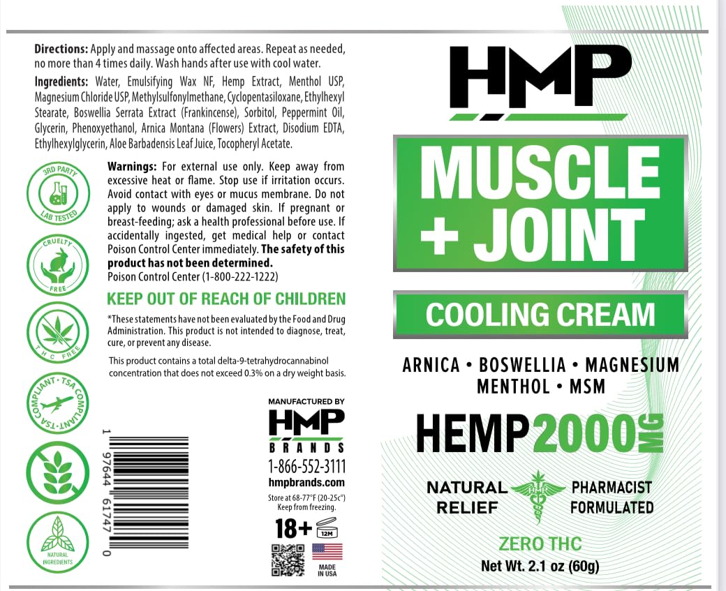 HMP BRANDS Hemp Cream Muscle & Joint Support 2000MG Hemp Discomfort Relief Formula w Menthol Ideal for Knee Muscle Joint Back Shoulder Elbow Maximum Joint Support, Natural Formula Made in USA (3 Pack) HMP BRANDS uk supplements