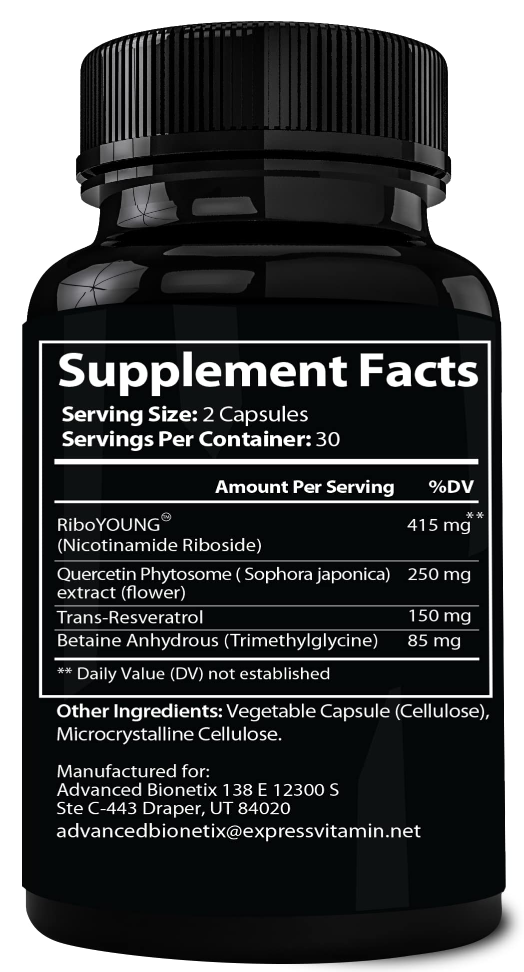 Advanced Bionetix NAD Supplement with Nicotinamide Riboside Plus Resveratrol, Quercetin, Betaine w/RiboYOUNG™ for True Anti Aging Advanced Bionetix uk supplements
