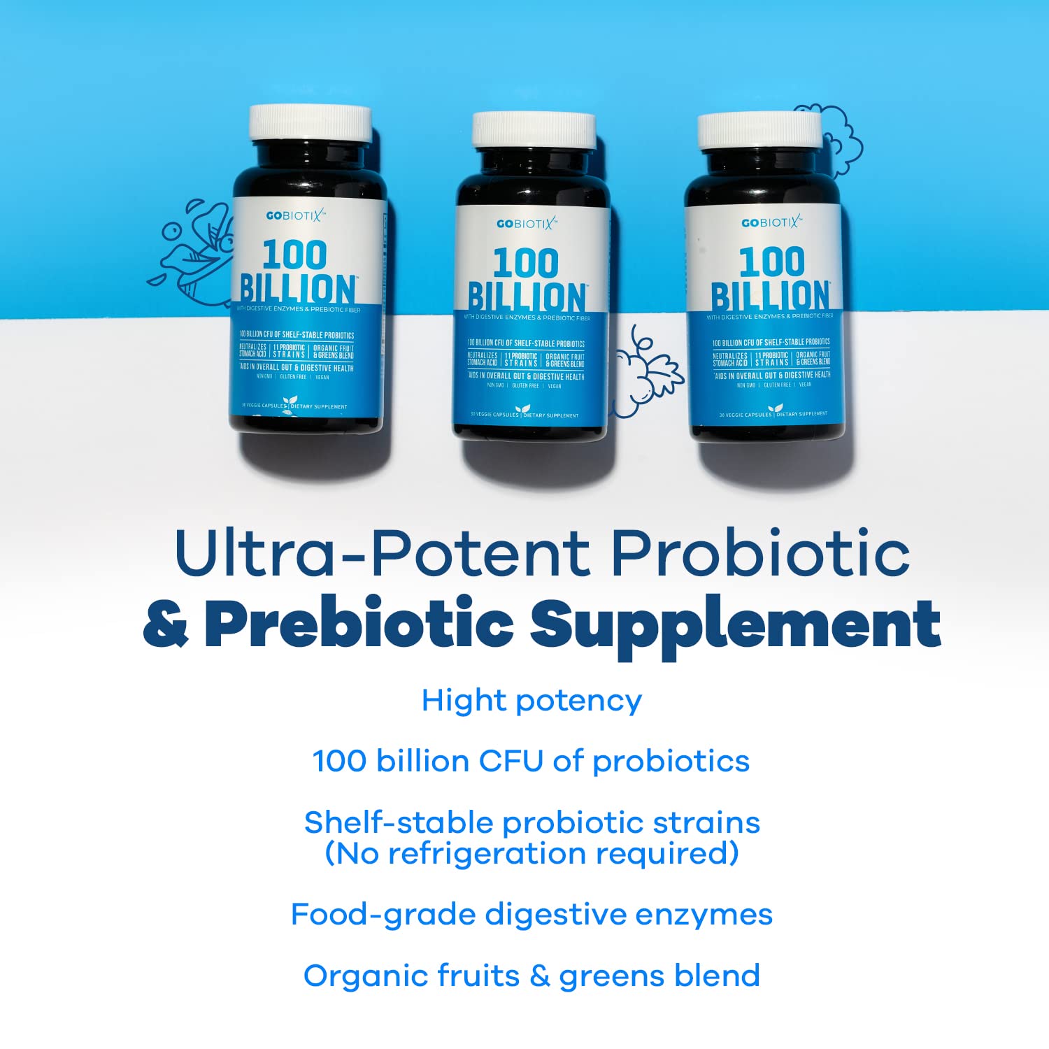 100 Billion - Probiotics and Prebiotics Supplement Pills - Digestive Enzymes and Prebiotic GOBIOTIX uk supplements