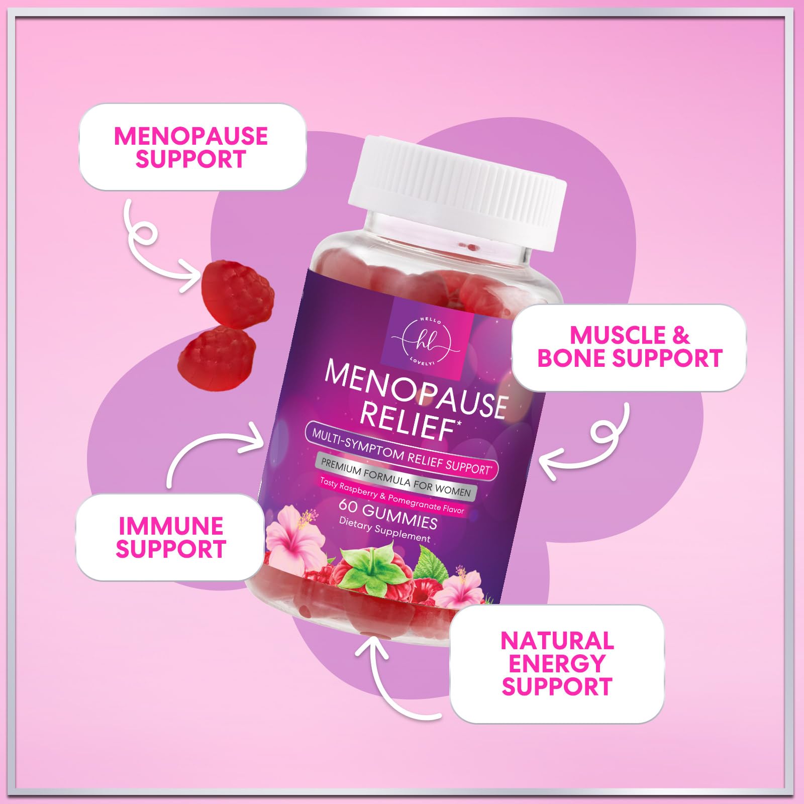 Menopause Supplements for Women - Complete Natural Mild Hot Flashes & Night Sweats Support, Multi Benefit Menopause Relief Gummy, Support for Balance & Energy, Gluten-Free & Non-GMO - 60 Gummies Hello Lovely! uk supplements