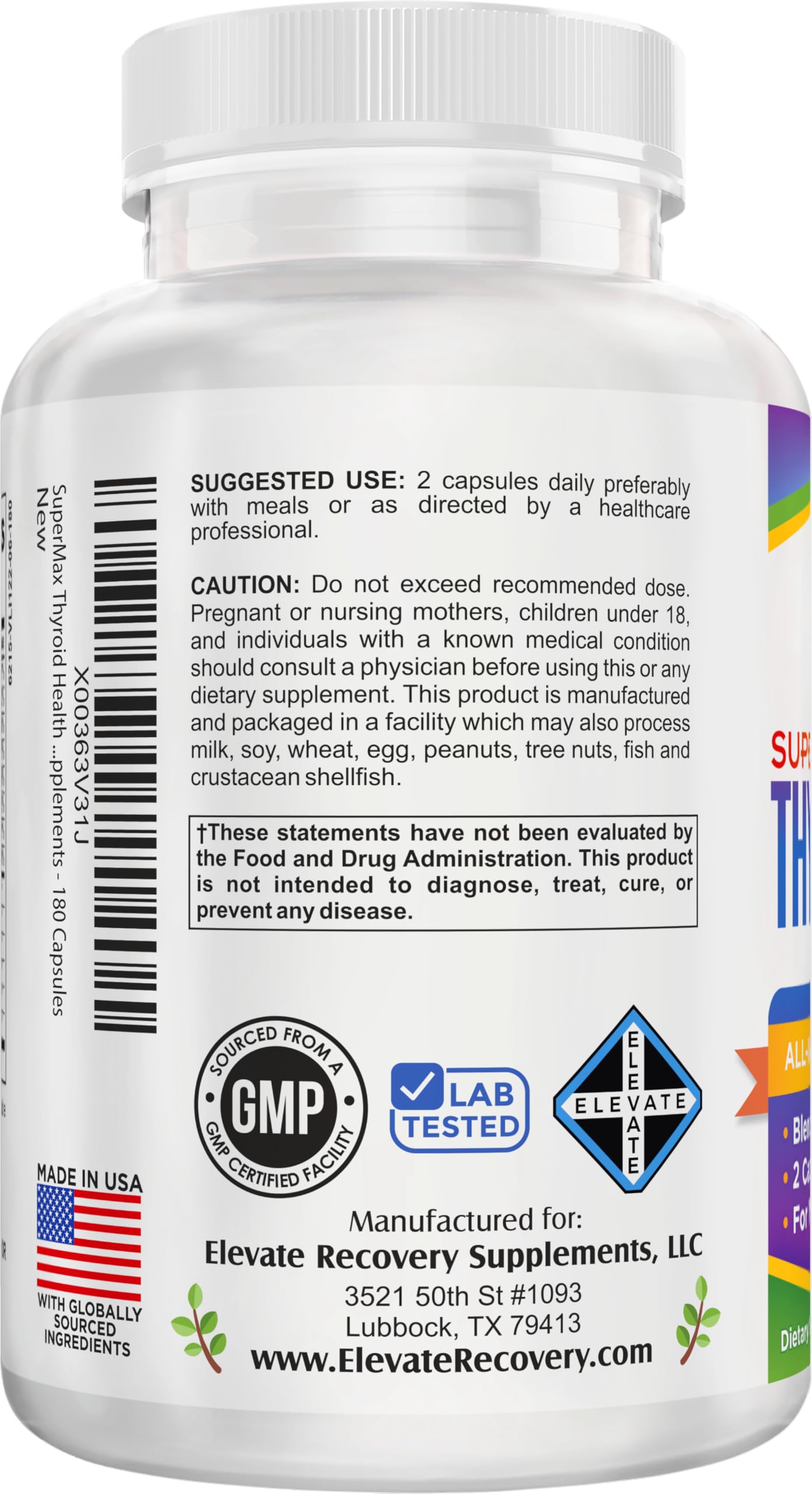 Thyroid Support (3-Month) Supplement All-in-1 with 14 Active Ingredients in 1 Formula | Thyroid Health Support Supplements | Women & Men | 90-Day Bulk Supply | 180 Capsules Elevate Recovery Supplements uk supplements