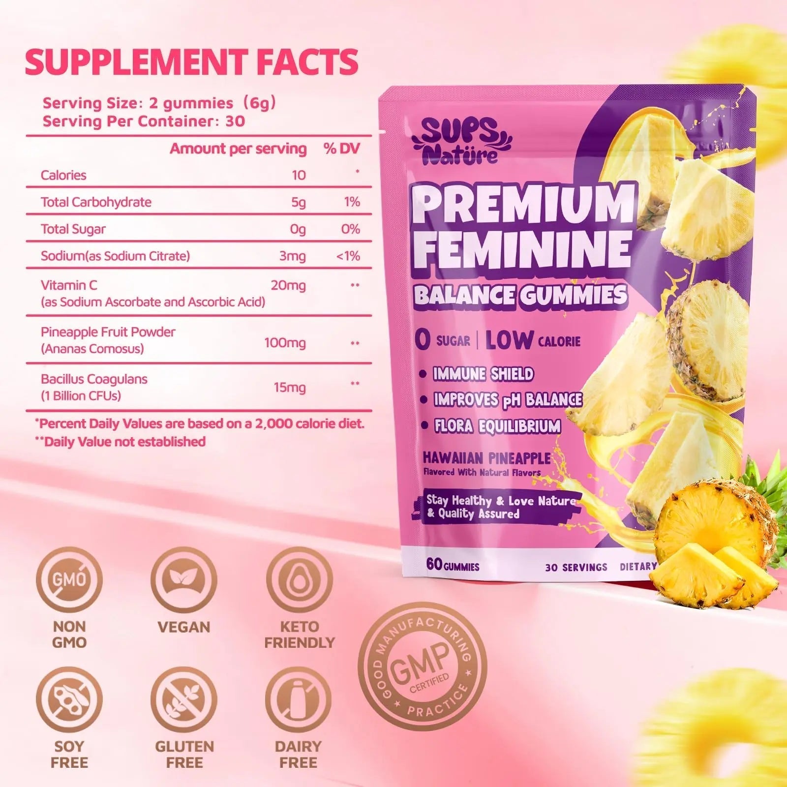 Women's Probiotic Gummies Nutrition Premium Feminine Balance Gummies - Supports pH Balance, Digestion & Immune Health - Hawaiian Pineapple Flavor sups nature uk supplements