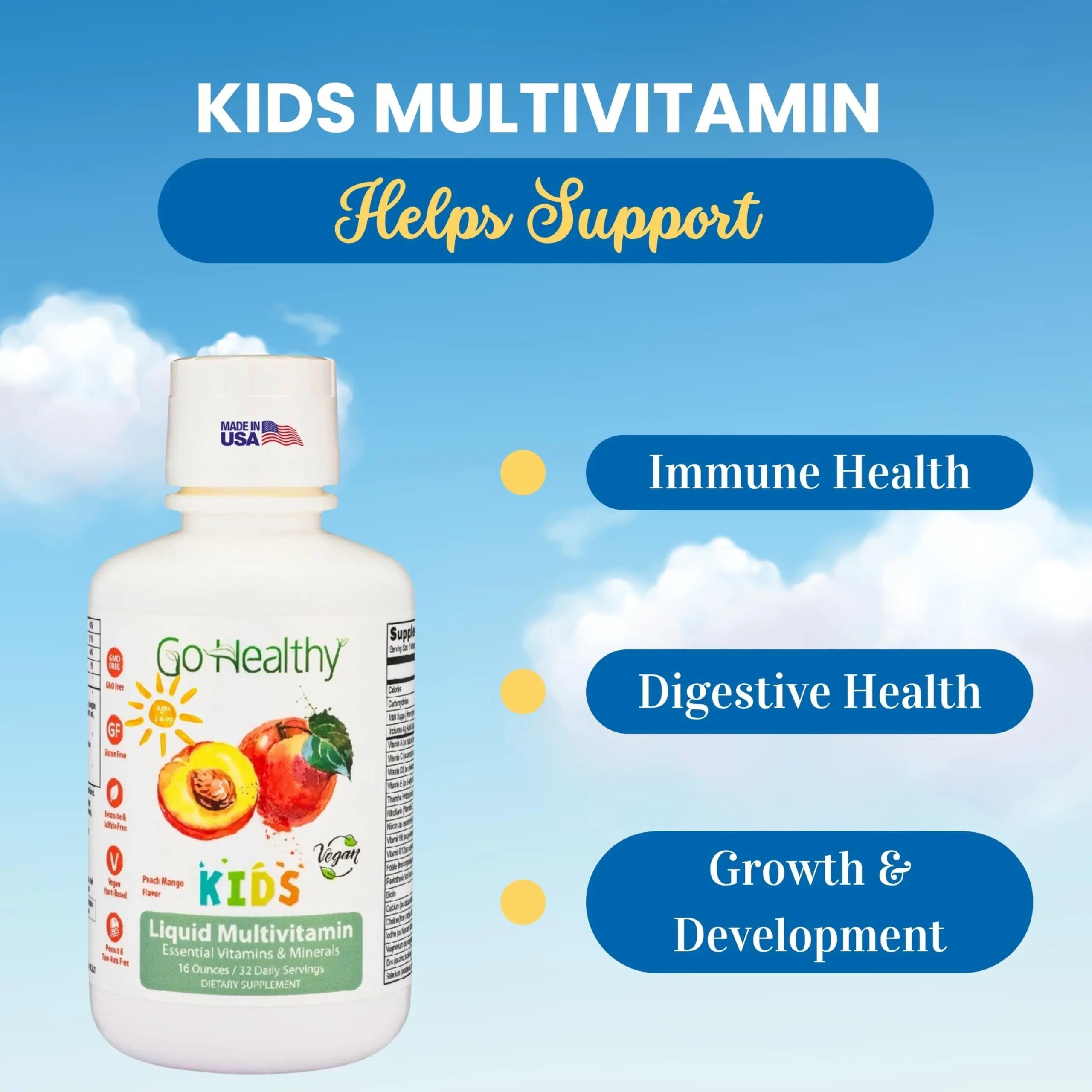 Go Healthy Kids Liquid Multivitamin | Immune Support | Kid Liquid Multivitamins | High Absorption | Vegan Vitamins | Kids Vitamins Multivitamin Go Healthy Natural uk supplements