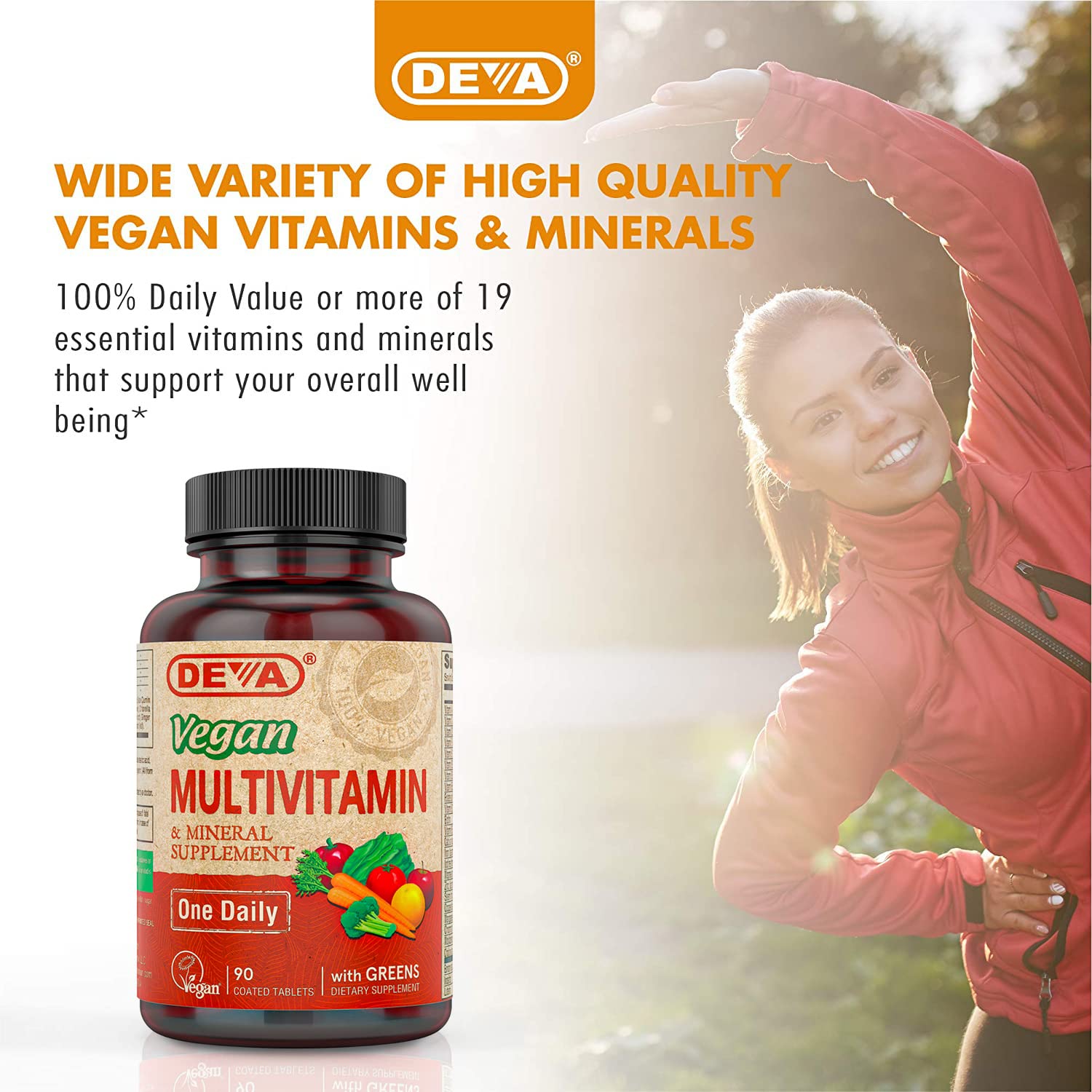 DEVA Vegan Multivitamin & Mineral Supplement with Iron 2-Pack, Spirulina, Chlorella, Ashwagandha, Broccoli & More, 90 Coated Tablets Each DEVA uk supplements