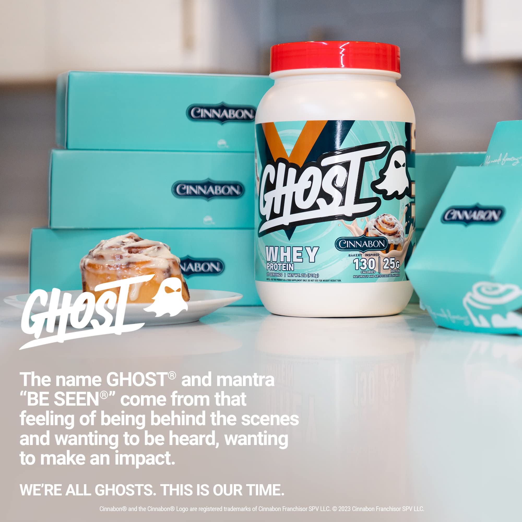 GHOST Whey Protein Powder, Cinnabon - 2LB Tub, 25G of Protein - Cinnamon Roll Flavore GHOST uk supplements