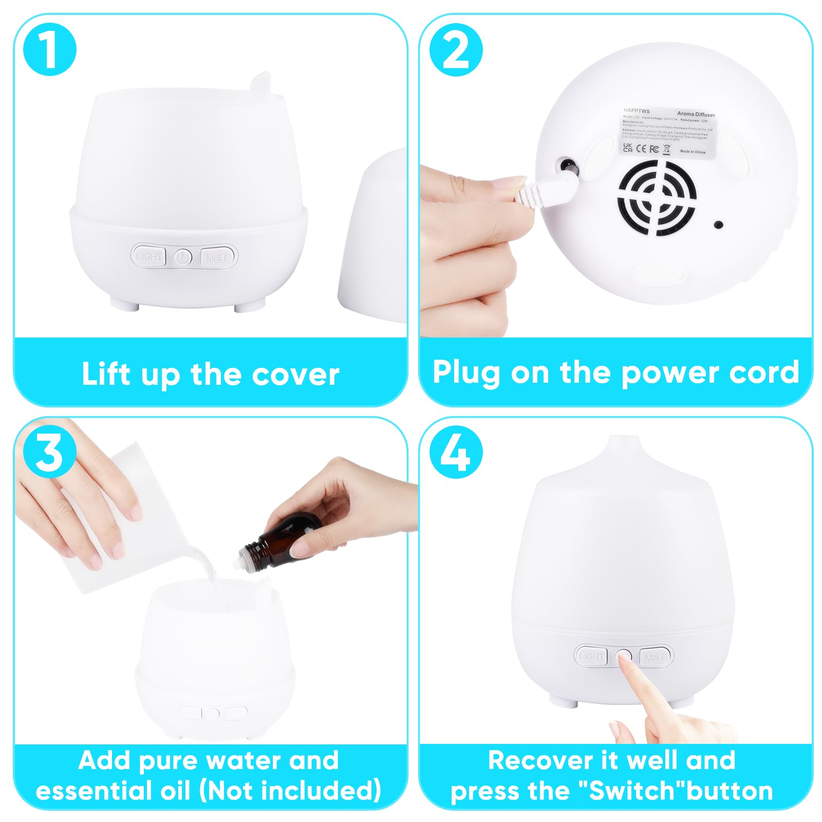 HAPPTWS 220Ml Essential Oil Diffuser - Diffusers for Essential Oils Aromatherapy Diffuser HAPPTWS uk supplements