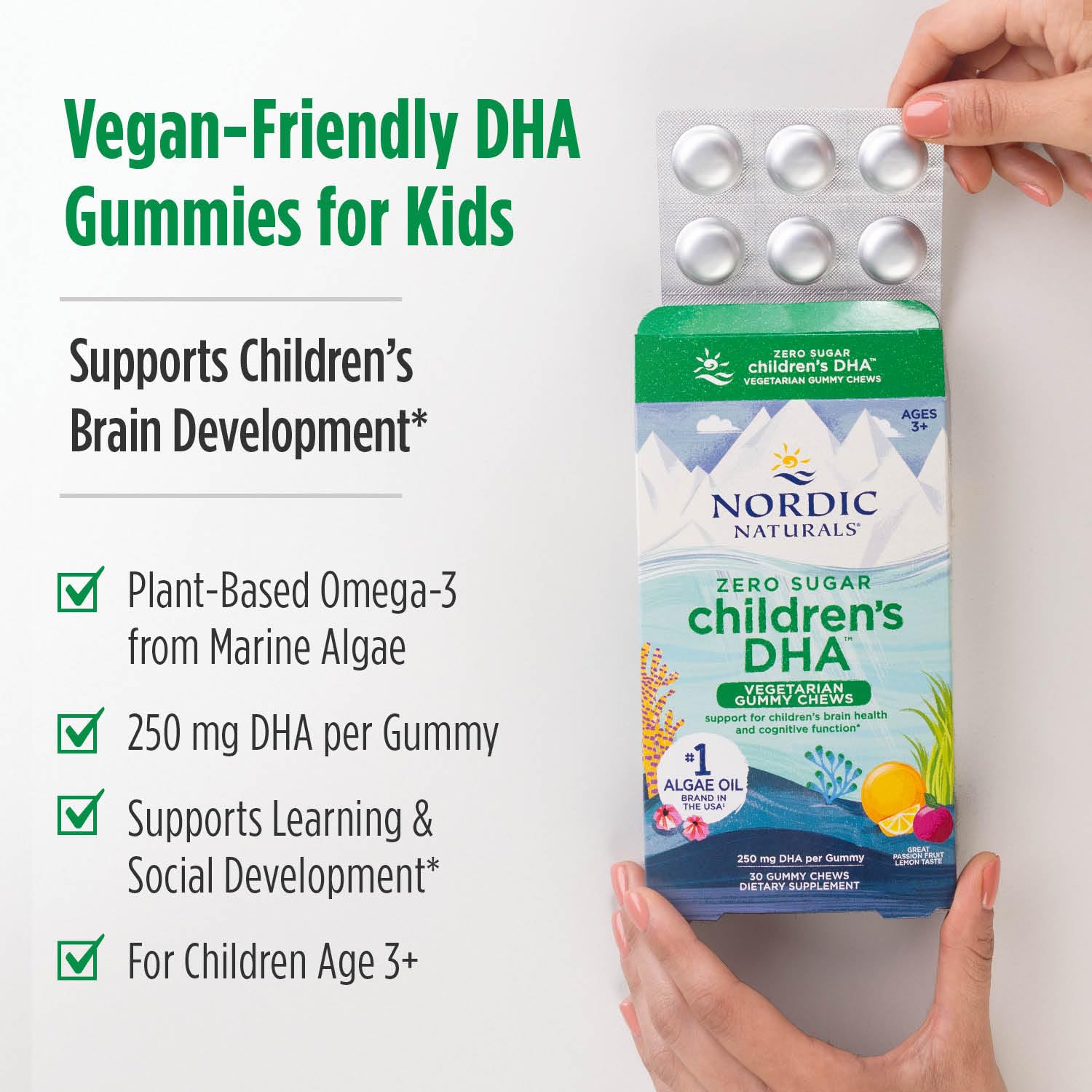 Nordic Naturals Zero Sugar Children’s DHA Vegetarian Gummy Chews - Passion Fruit Lemon Flavor - 30 Gummies - Vegan Algae Oil Omega-3 Supplement for Kids Brain & Cognition Support - 30 Servings Nordic Naturals uk supplements