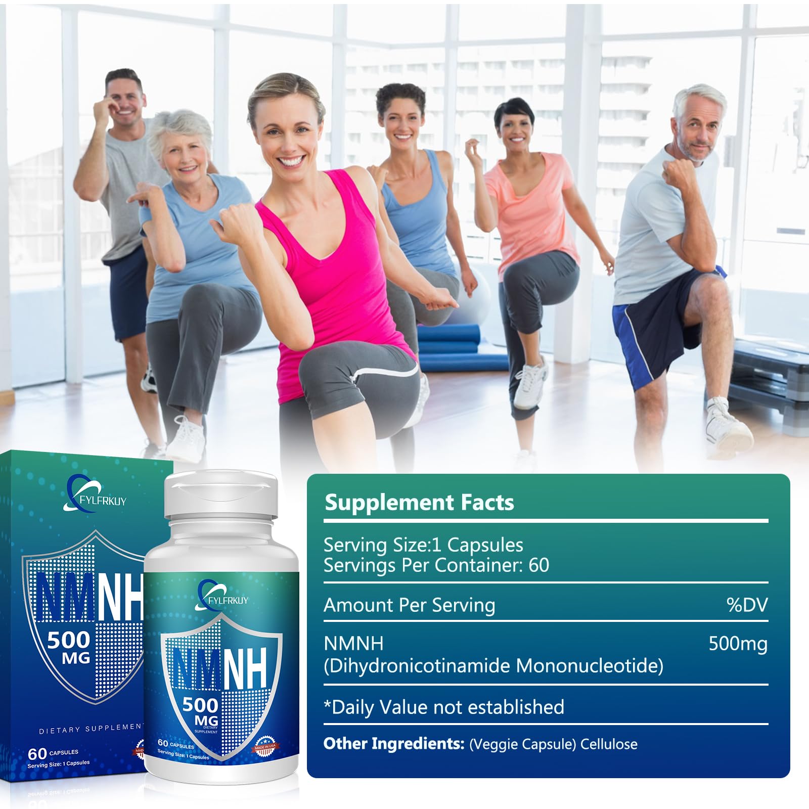 FYLFRKUY New NMNH 500mg Per Serving (Dihydronicotinamide Mononucleotide), NAD 𝐒𝐮𝐩𝐩𝐥𝐞𝐦𝐞𝐧𝐭𝐬 Pure Organic, More Effective Than NMN for Anti-Aging, Energy, Immunity, Focus - 60 Count FYLFRKUY uk supplements