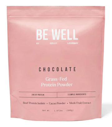 Be Well by Kelly Chocolate Grass-Fed Beef Protein Powder, 24G of Protein & 1G Net Carbs (3 Ingredients, 30 Servings) 9 Amino Acids + 3 BCAAs No Soy, No Dairy, Stevia-Free, No Sugar Added 1.87lb 849g Be Well by Kelly LeVeque uk supplements