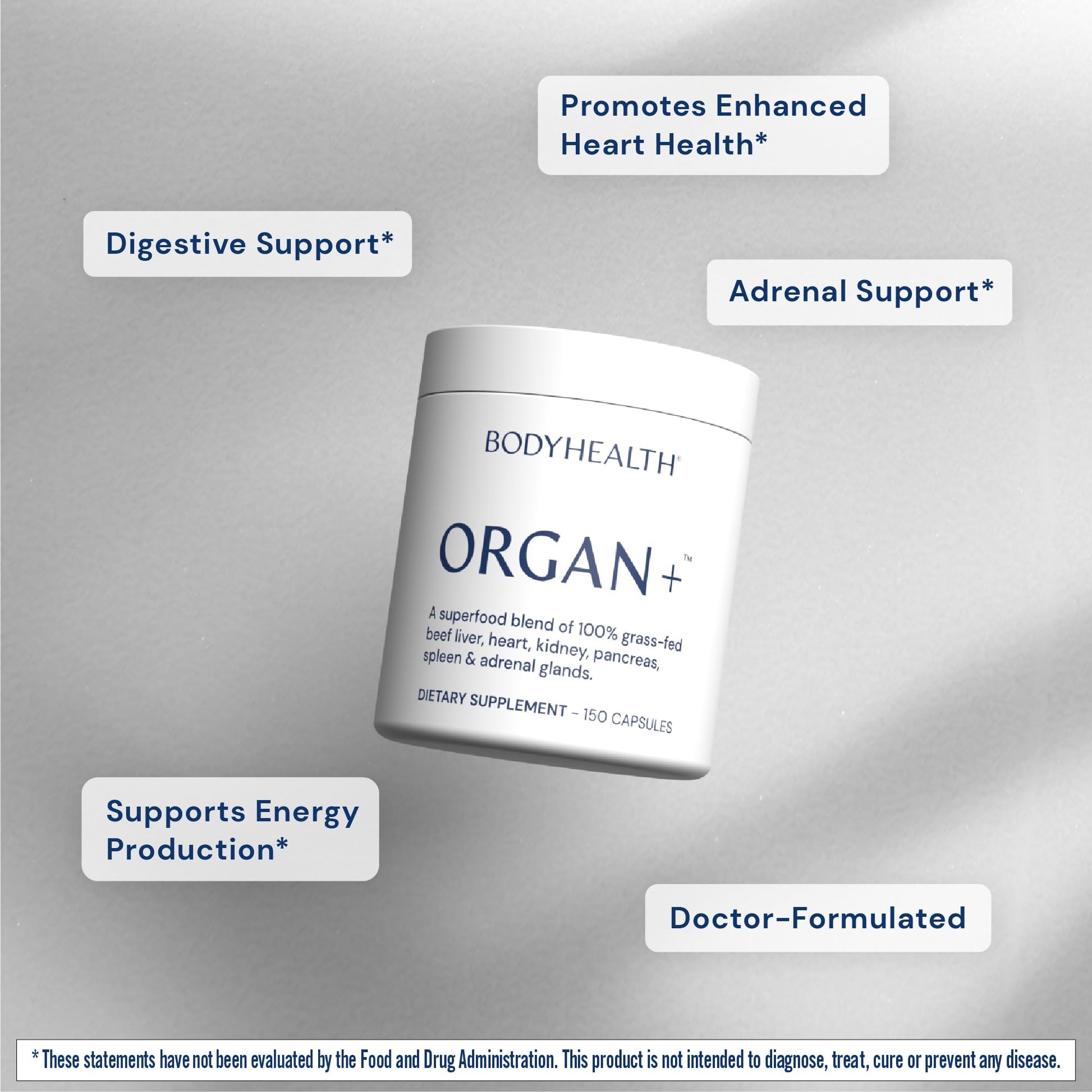 BodyHealth Organ+ Grass-Fed Glandular Organ Complex, Grassfed Beef Organ Supplement, Dessicated Beef Liver, Heart, Kidney, Pancreas, Spleen, Non GMO, Adrenal, Supplement, (150 Capsules) BodyHealth uk supplements