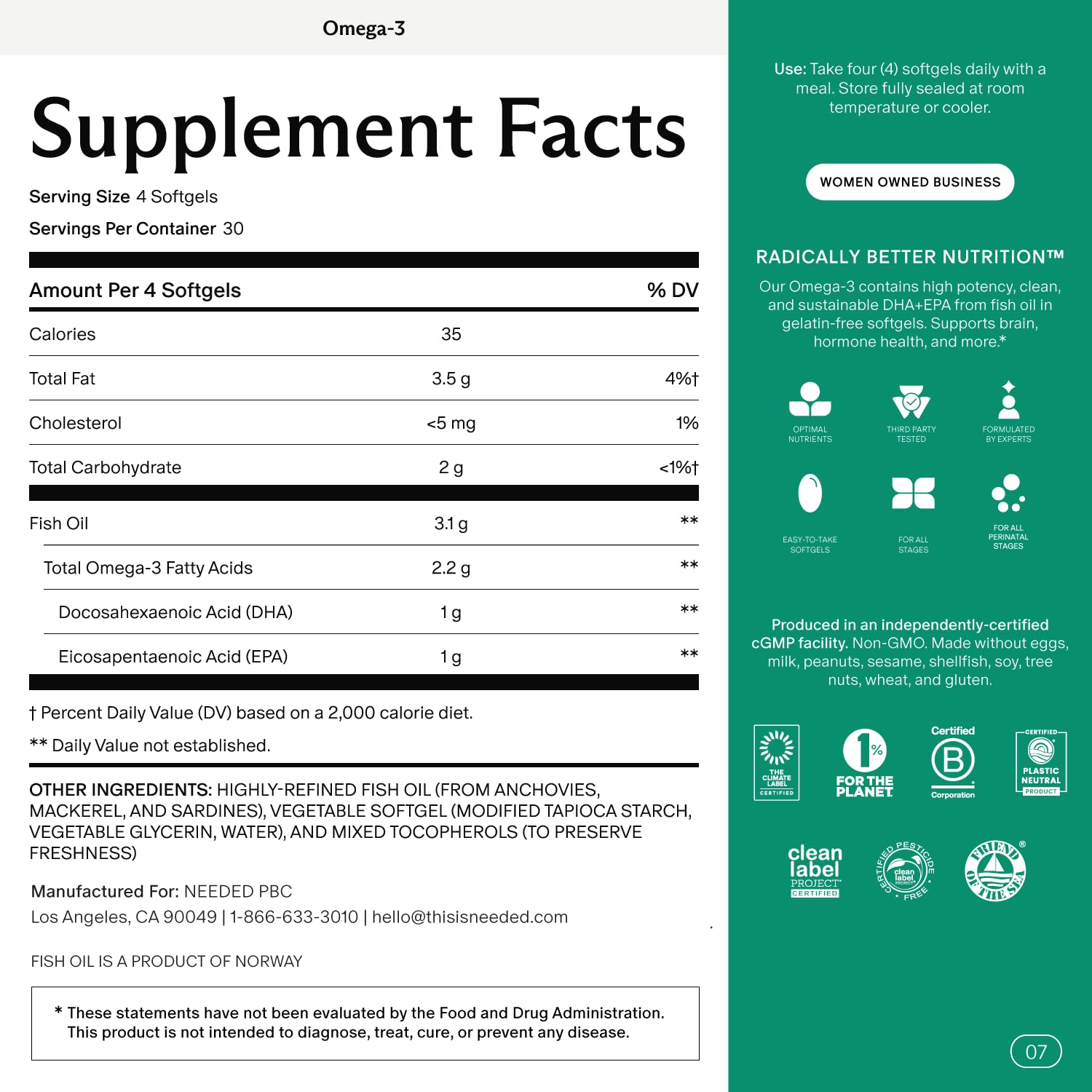 Needed. Prenatal Omega-3 - High Potency Dose of Sustainably Sourced Fish Oil, 1000mg DHA, 1000mg EPA, Encased in a Gelatin-Free, Plant-Based Softgel Shell Needed. uk supplements