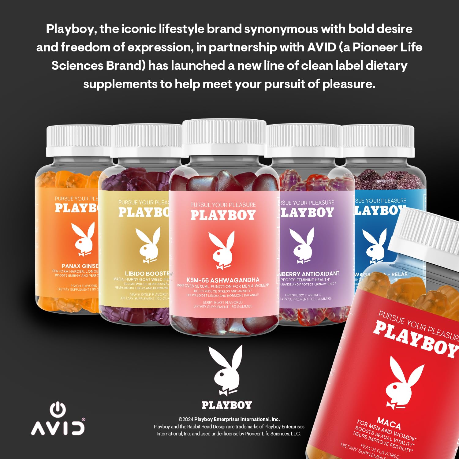 Playboy - Maca Root Gummies for Women and Men (60 Count - Peach Flavored) - Boost Sexual Vitality, Libido, Fertility - Supplement - 100% Natural, Vegan Non GMO - 4:1 Extract Maca Peruana Avid uk supplements
