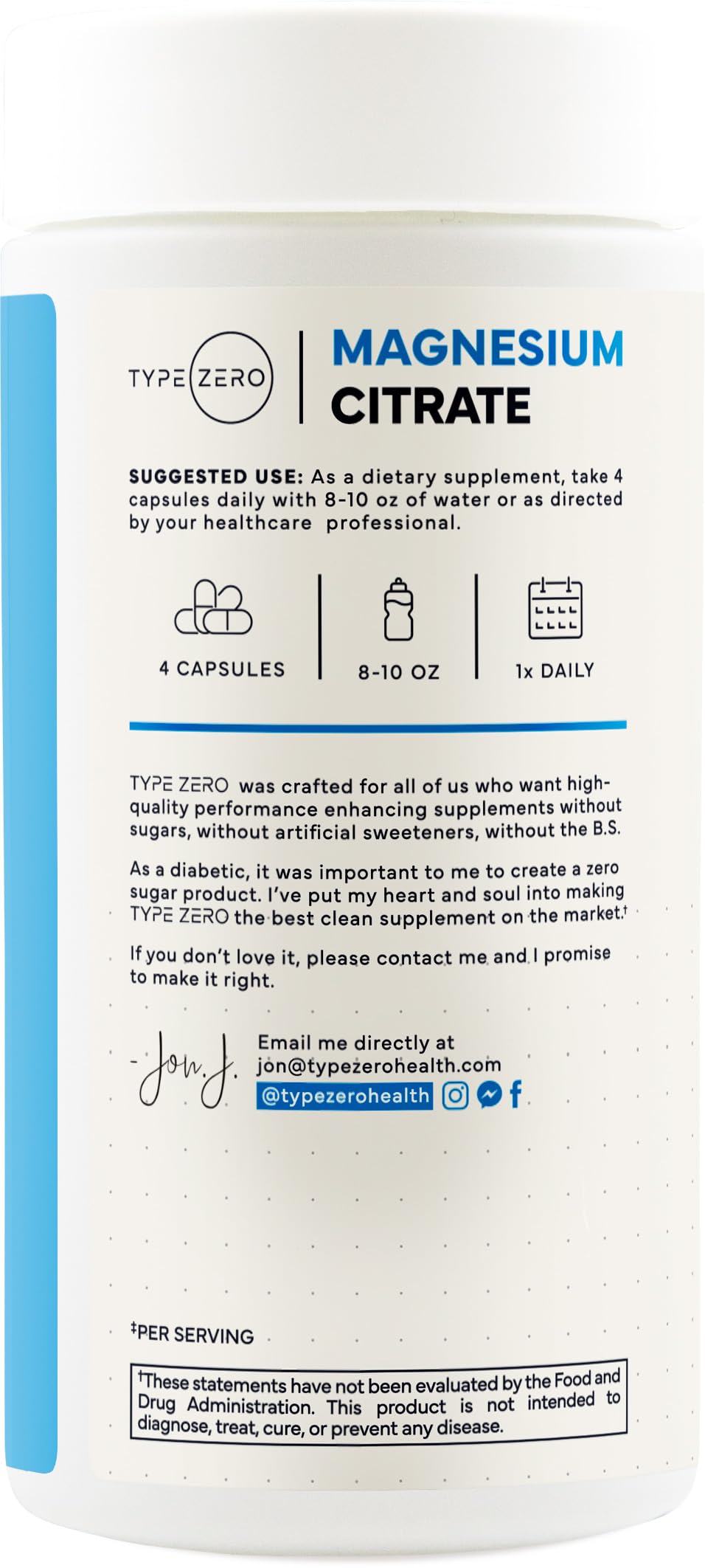 Type Zero Clean Magnesium Citrate Capsules (420mg Per Serving - 200 Capsules) Pure Magnesium Citrate Supplement, Non-GMO - Gluten Free, 50 Servings Type Zero uk supplements