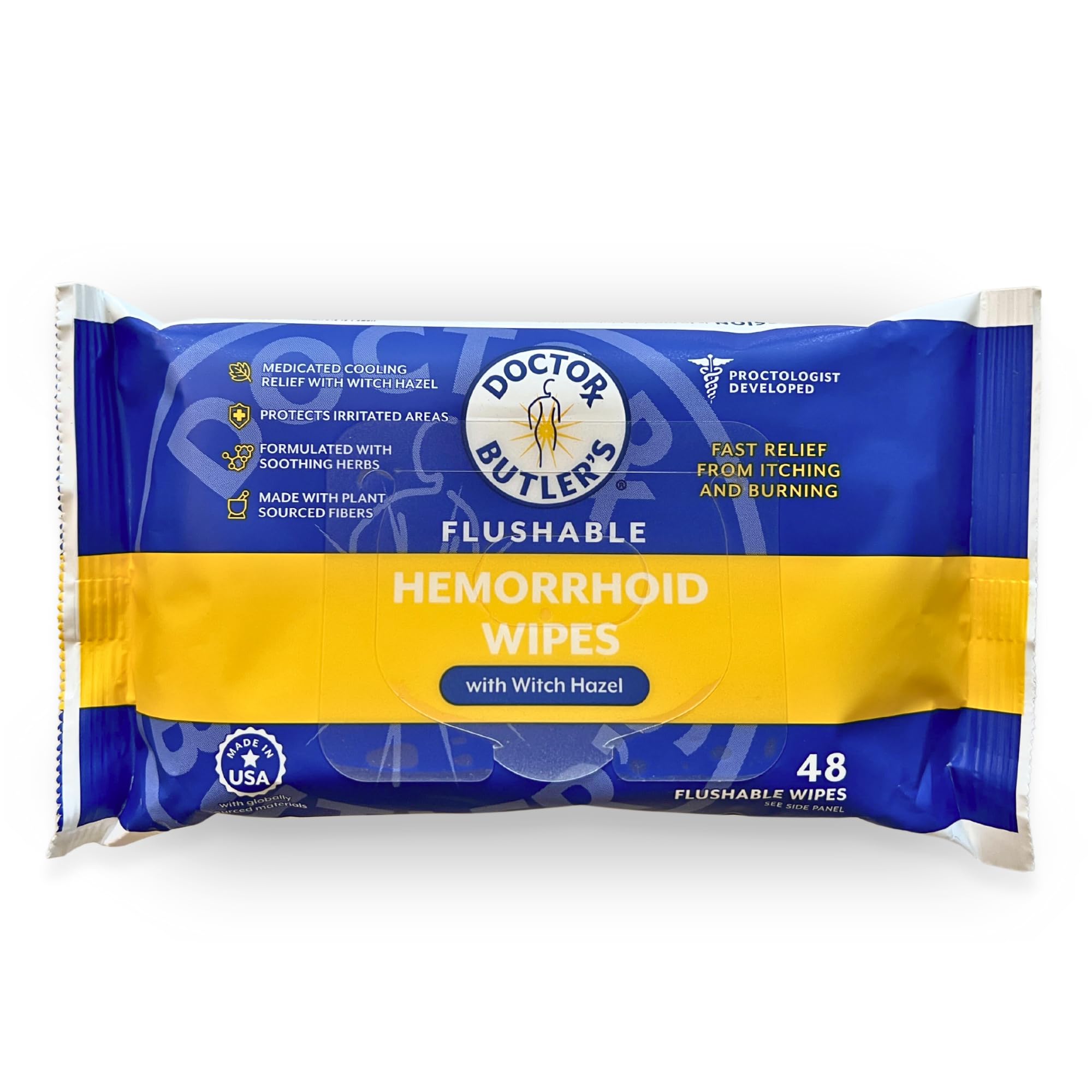 Doctor Butler's Flushable Hemorrhoid Wipes – Flushable Wipes with Witch Hazel to Soothe and Bring Relief from Discomfort Associated with Hemorrhoids (48 Wipes) Doctor Butler's uk supplements