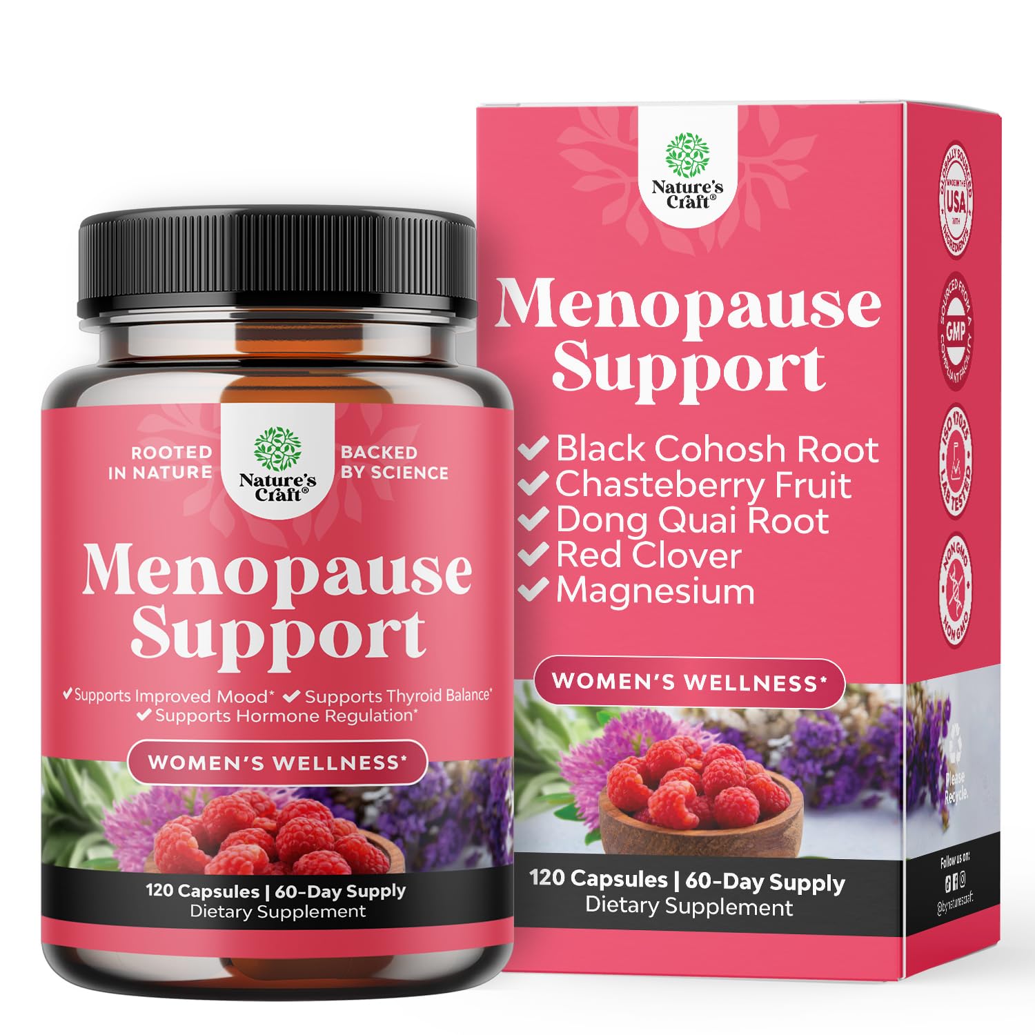 Complete Herbal Menopause Supplement for Women - Female Hormone Balance Capsules for Night Sweats Hot Flashes & Mood Swings with Dong Quai, Chaste Berry & Black Cohosh Root - 120 Count Pack Natures Craft uk supplements