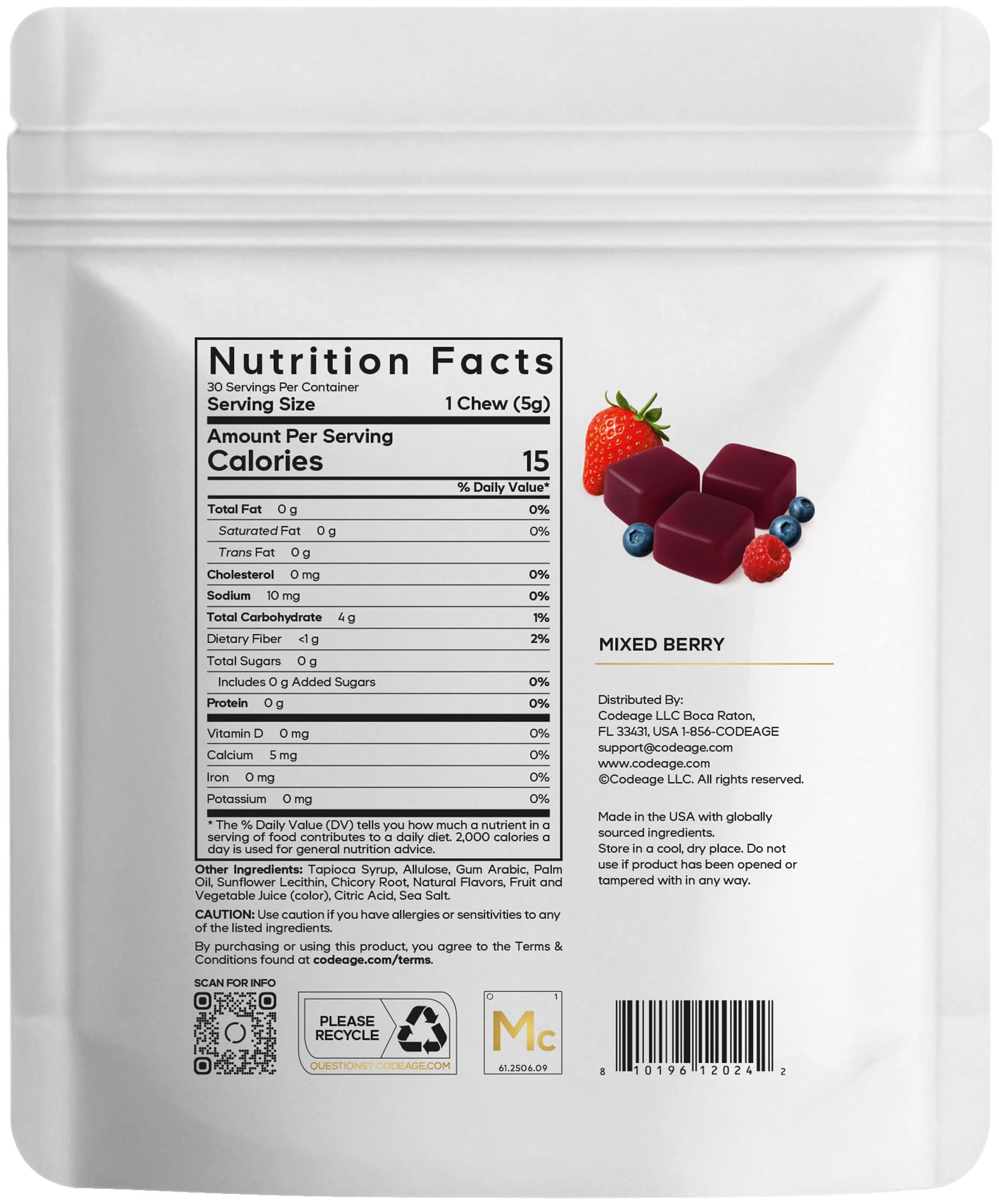 Codeage Miracle Candy Sugar-Free Candies, Mixed Berry Soft Chews – Allulose, Prebiotic Fiber – Low-Calorie Wonderchews – 0g Sugar Soft Chews - 30 Count Codeage uk supplements