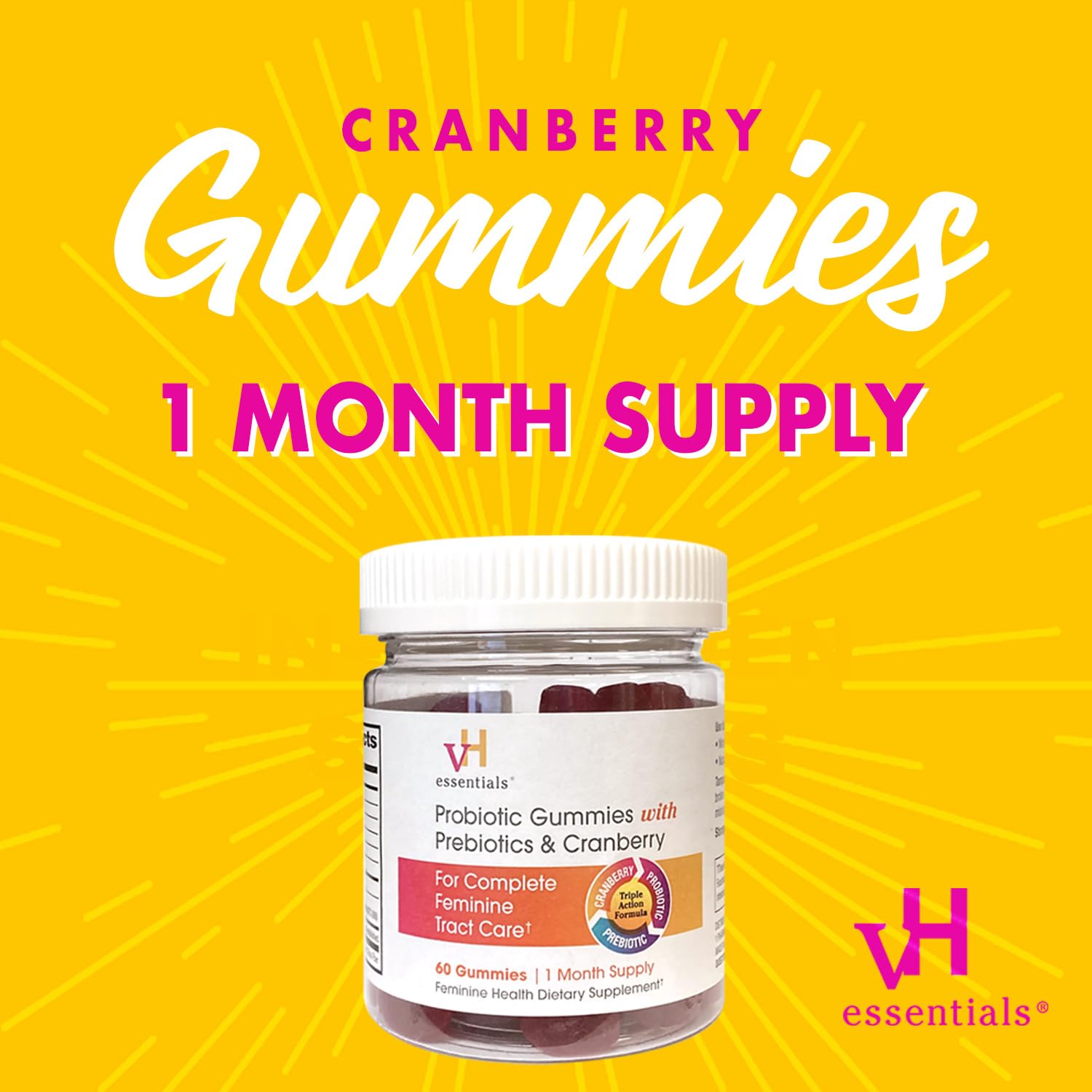 vH essentials Probiotic Gummies with Prebiotics & Cranberry, Concentrated Extract vH essentials uk supplements