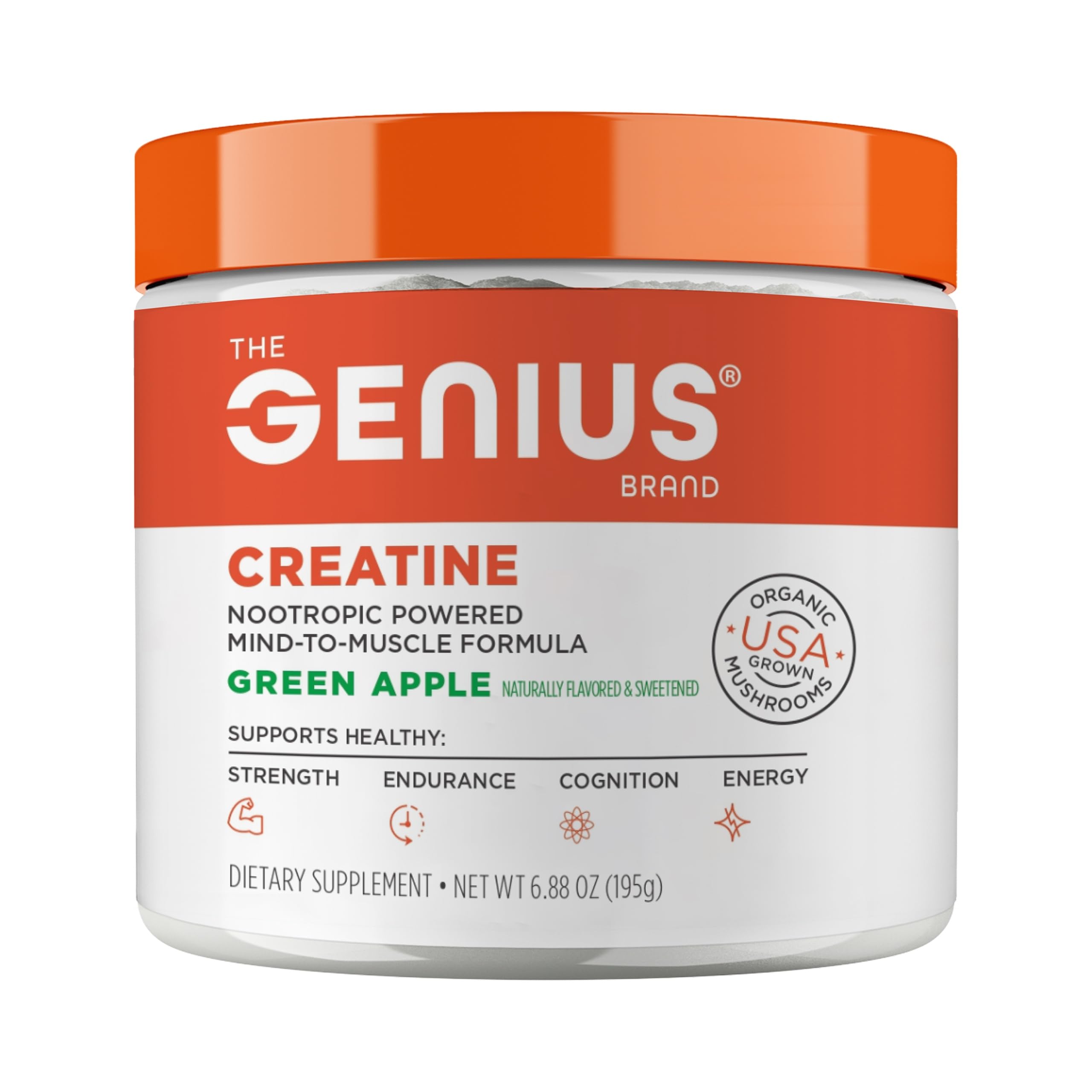 Genius Micronized Creatine Monohydrate Powder, Post Workout Supplement, Green Apple - 100% Naturally Flavored & Sweetened - Supports Muscle Building, Cellular Energy & Cognitive Function – 195g The Genius Brand uk supplements